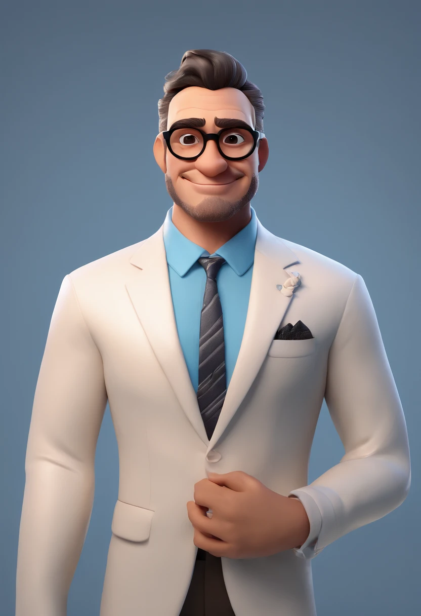 Cartoon character of a man with black glasses and a blue shirt, animation character, Caractere estilizado, animation style rendering, 3D estilizado, Arnold Maya render, 3 d render stylized, toon render keyshot, Personagem 3D, Personagem 3D, 3d rendering stylized, 3 d character render, personagem de desenho animado, Personagem de close up, Pose de personagem,  (Estilo Pixar) (master part:1.2) (Bokeh) (best quality) (pele detalhada) (textura detalhada) (8k) (argila) (Cinematic lighting) (foco nítido