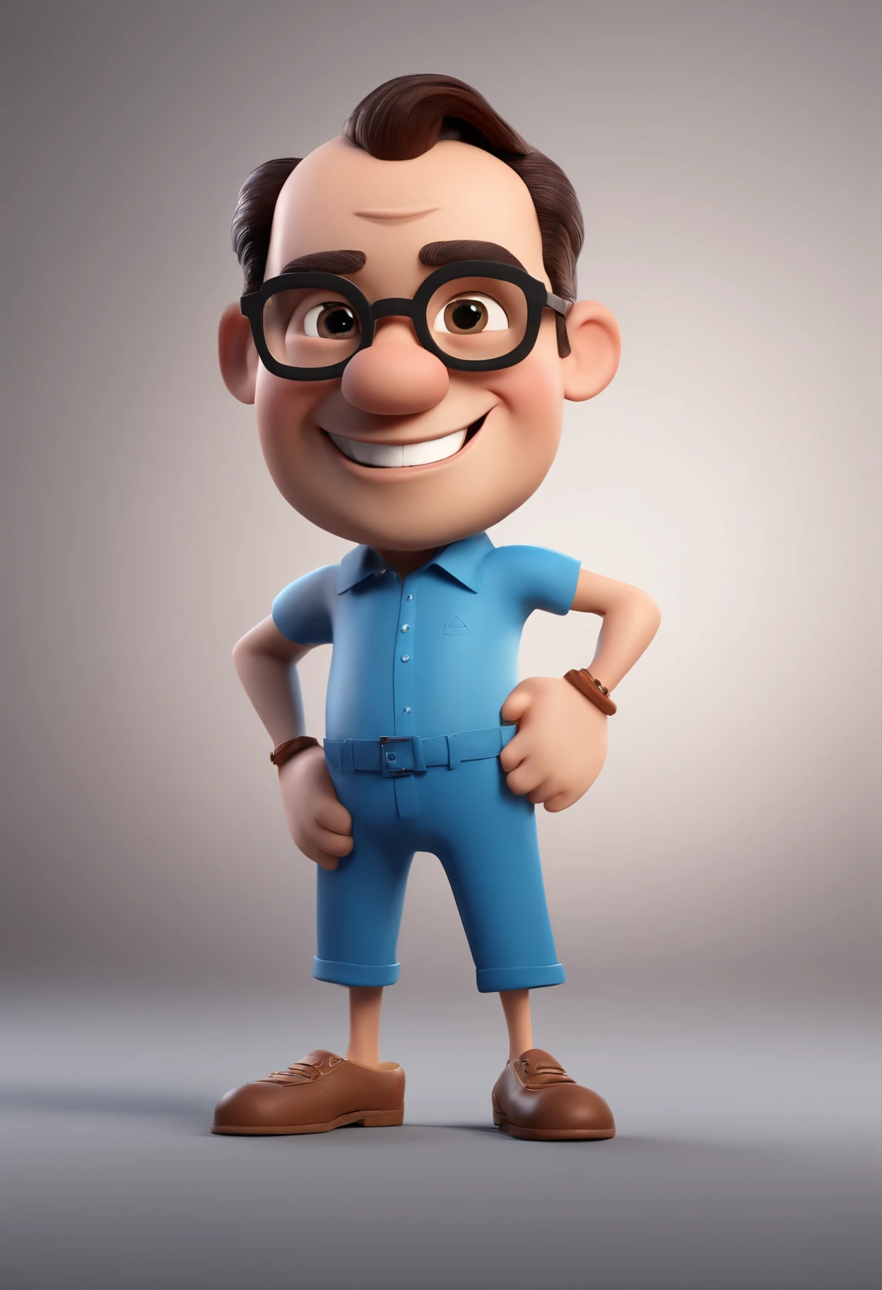 Cartoon character of a man with black glasses and a blue shirt, animation character, Caractere estilizado, animation style rendering, 3D estilizado, Arnold Maya render, 3 d render stylized, toon render keyshot, Personagem 3D, Personagem 3D, 3d rendering stylized, 3 d character render, personagem de desenho animado, Personagem de close up, Pose de personagem,  (Estilo Pixar) (master part:1.2) (Bokeh) (best quality) (pele detalhada) (textura detalhada) (8k) (argila) (Cinematic lighting) (foco nítido