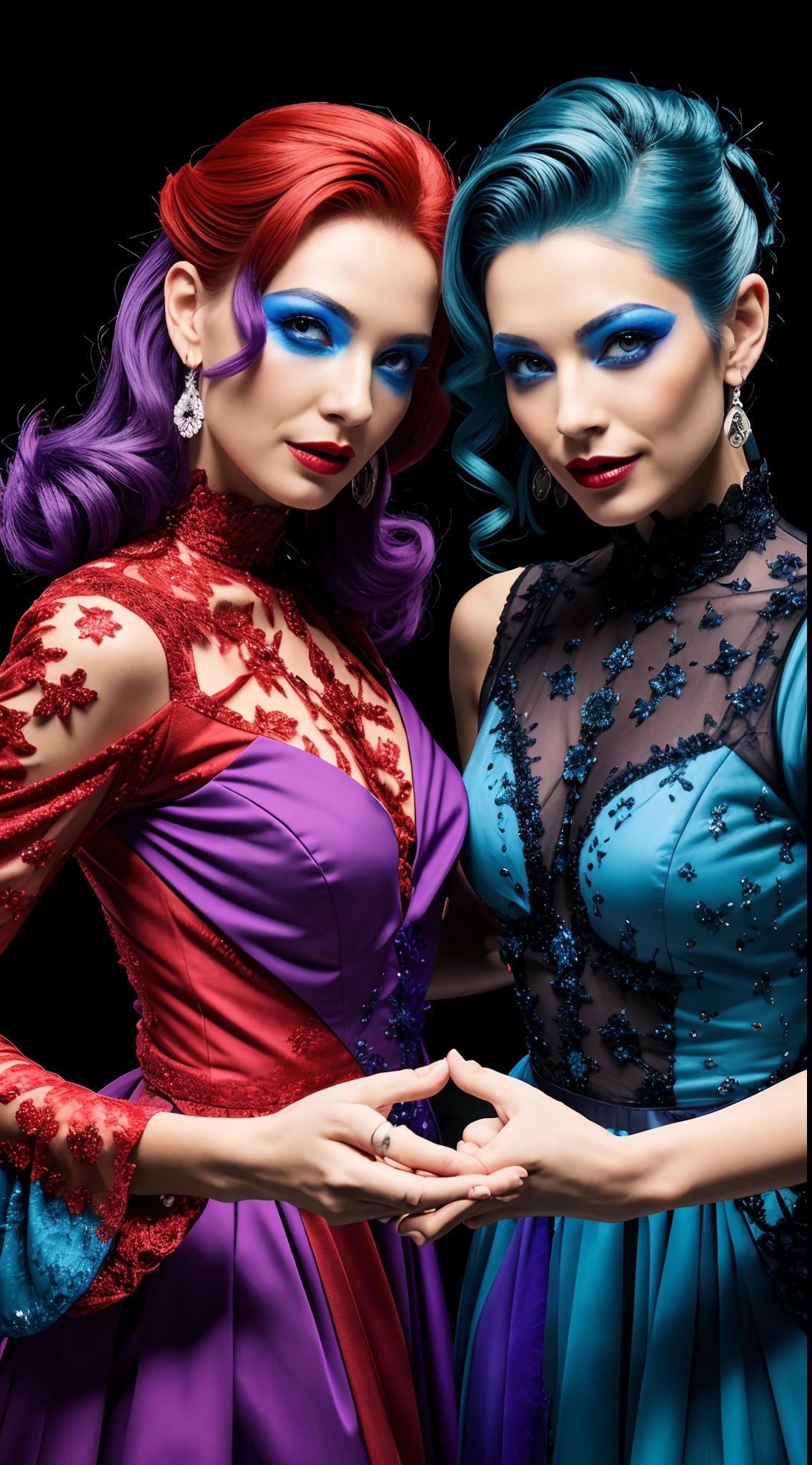 Red and blue magic slowly combining into a purple magic