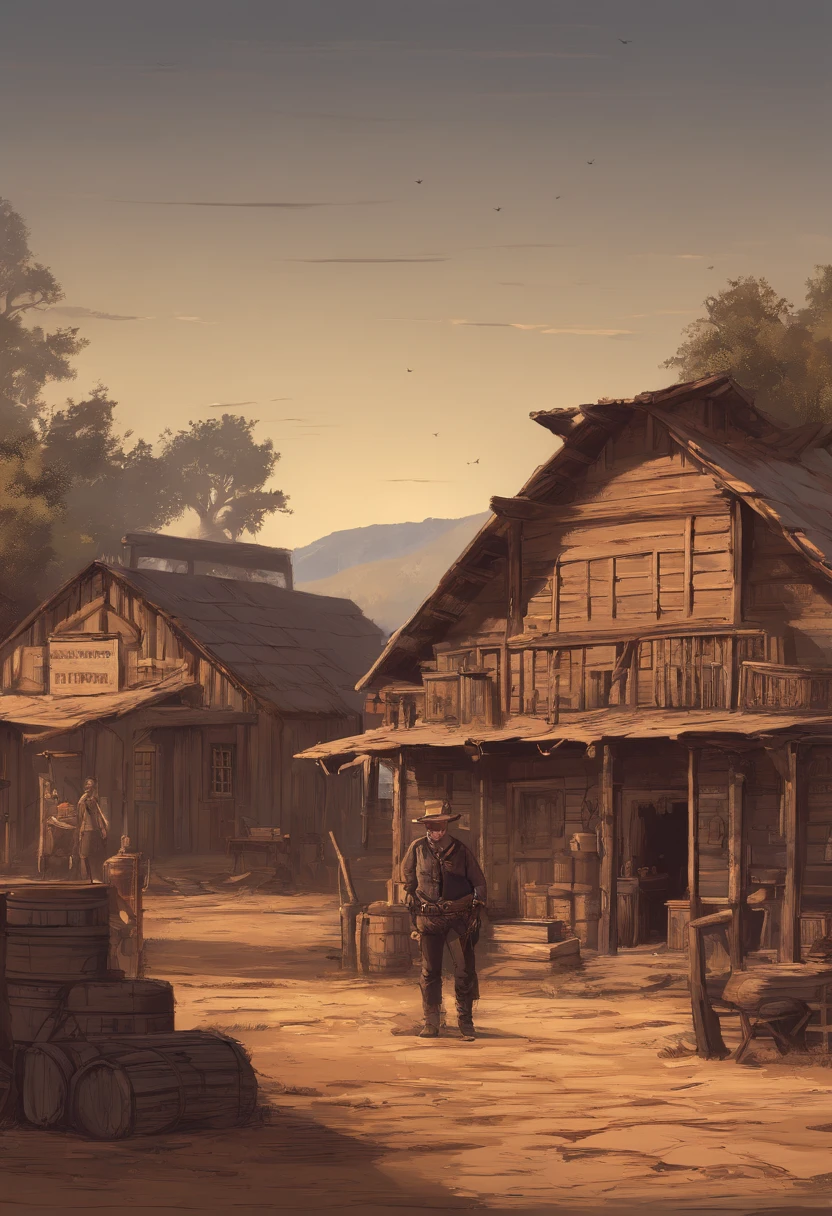 (best quality,4k,8k,Altas,master part:1.2),ultra-detalhado,(Realistic,fotorrealista,photo-realistic:1.37),Estilo de arte de Red Dead Redemption 2,quarto escuro,1899 estilo ocidental,Gabinete do Xerife,Sheriff's Office Decoration, 6 xerifes em frente a uma mesa,Xerife tem,Distintivo do xerife,Escrivaninha de madeira,oil painting texture,atmosfera vintage,cores vibrantes,soft lighting,Cartazes procurados pendurados na parede,Paredes e pisos de madeira velhos,sombras fortes,cadeiras de couro,ar empoeirado,artefatos envelhecidos,authentic costumes,botas de cowboy,revolver holsters,Prison cells in the background,documentos antigos na mesa,Authentic Western Rifles,antique furnitures,sunlight streaming through the window,Bottles of whiskey on the table,cartas manuscritas,lareira com uma chama cintilante,Uma pintura da paisagem do oeste selvagem no fundo,6 homens, 6 standing sheriffs
