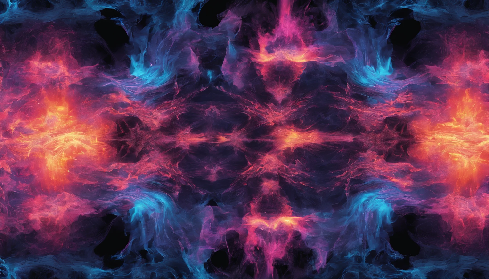 bilaterally symmetrical、explosions、blue flames、Pink Flame、Close-up of fire on black background and black background, Frame fractals, Highly detailed generative art, Flame texture, Complex overlay flame image, Hell Background, abstract paintings. 8K, Fractal fire background, Swirling flames in the background, Paint pours smoke, swirling fire, Digital Art 4K Anxiety, Some smoke and fire, houdini algorithm generative art，fluids