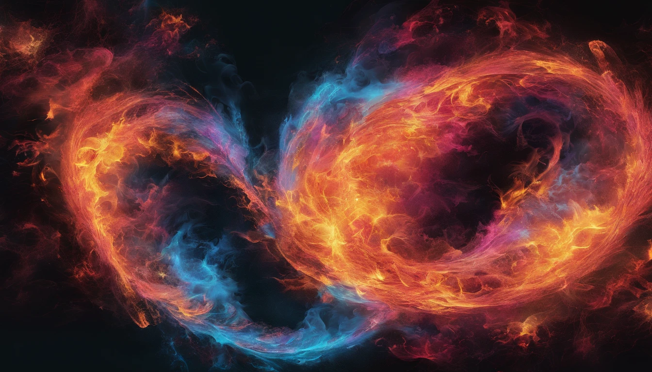VS,bilaterally symmetrical、explosions、blue flames、Pink Flame、Close-up of fire on black background and black background, Frame fractals, Highly detailed generative art, Flame texture, Complex overlay flame image, Hell Background, abstract paintings. 8K, Fractal fire background, Swirling flames in the background, Paint pours smoke, swirling fire, Digital Art 4K Anxiety, Some smoke and fire, houdini algorithm generative art，fluids