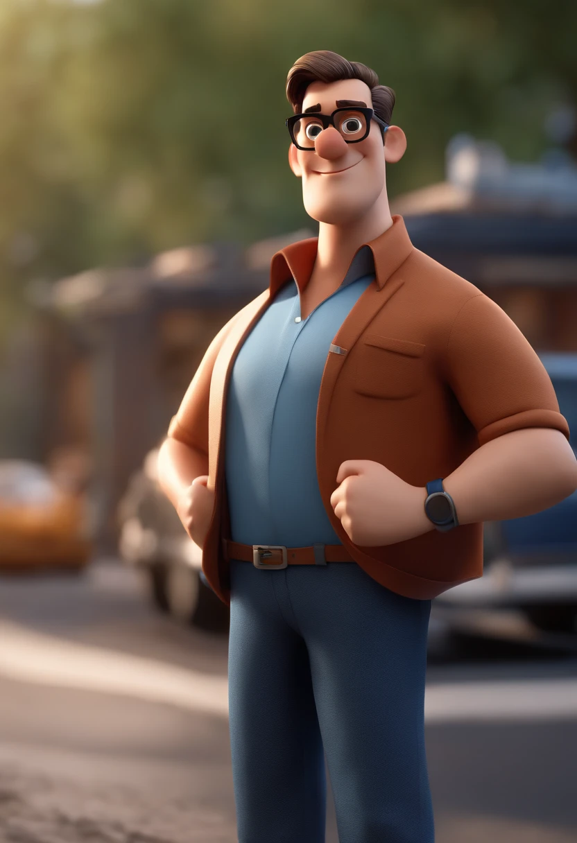 Cartoon character of a man with black glasses and a blue shirt, animation character, Caractere estilizado, animation style rendering, 3D estilizado, Arnold Maya render, 3 d render stylized, toon render keyshot, Personagem 3D, Personagem 3D, 3d rendering stylized, 3 d character render, personagem de desenho animado, Personagem de close up, Pose de personagem, (Estilo Pixar) (master part:1.2) (Bokeh) (best quality) (pele detalhada) (textura detalhada) (8k) (argila) (Cinematic lighting) (foco nítido