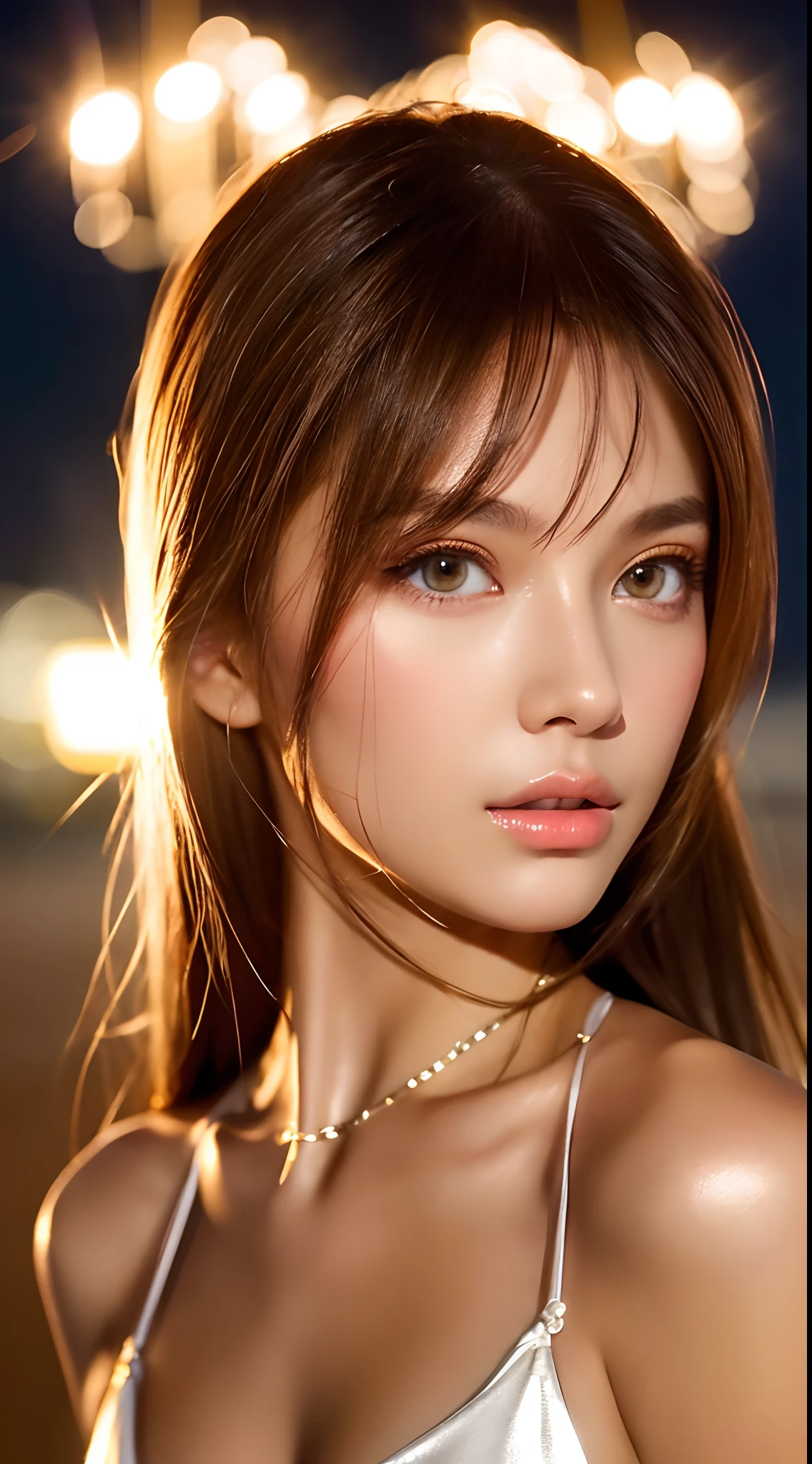 Ne Online Bikini、Russian beauties、Well-formed face、beautidful eyes、Shiny lips、night sandy beach、Swimsuit model photo、