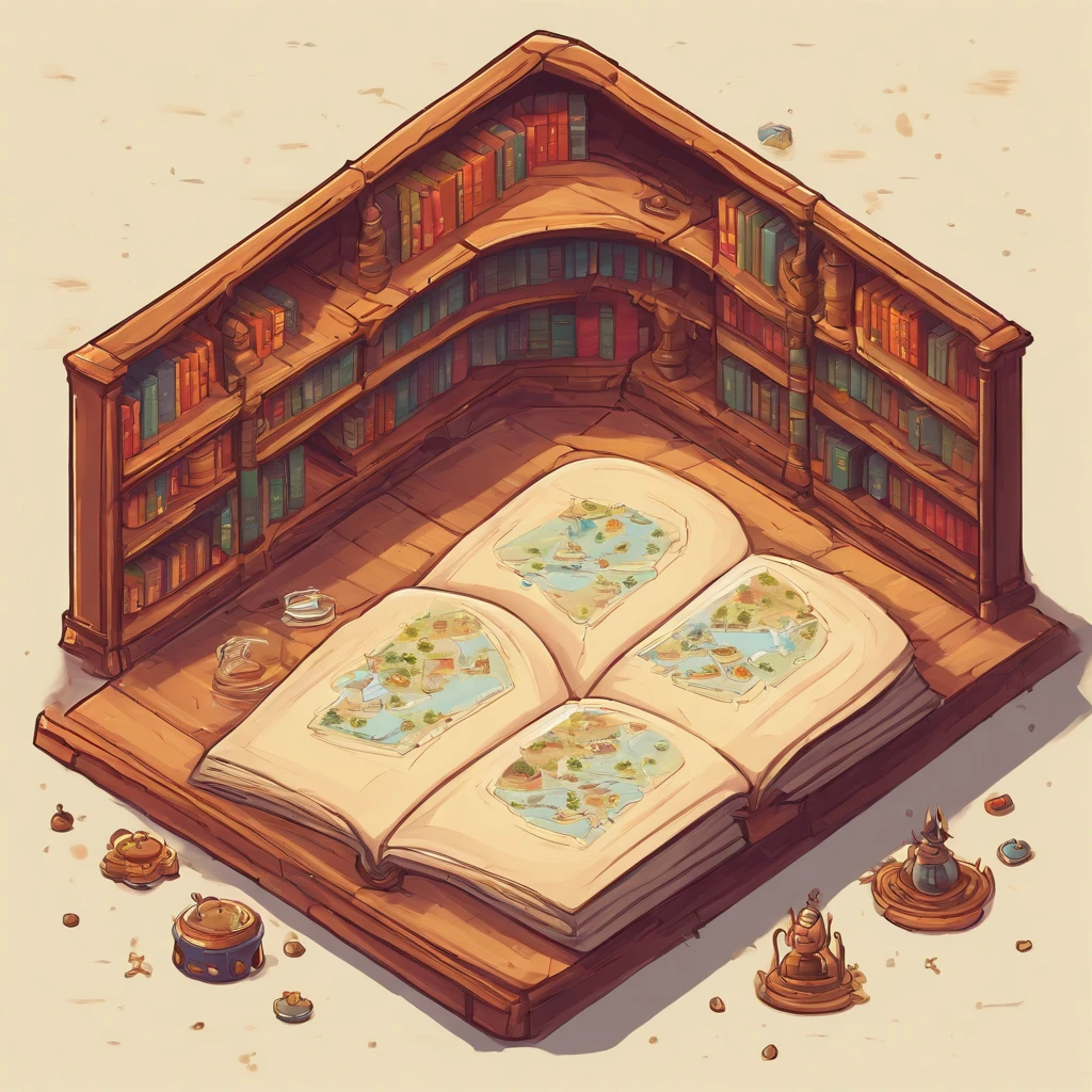 icon of open book shelf, cartoon style