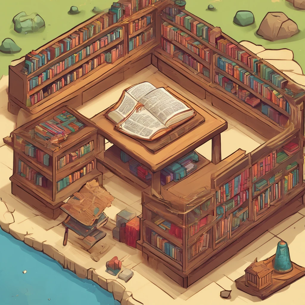icon of open book shelf, cartoon style
