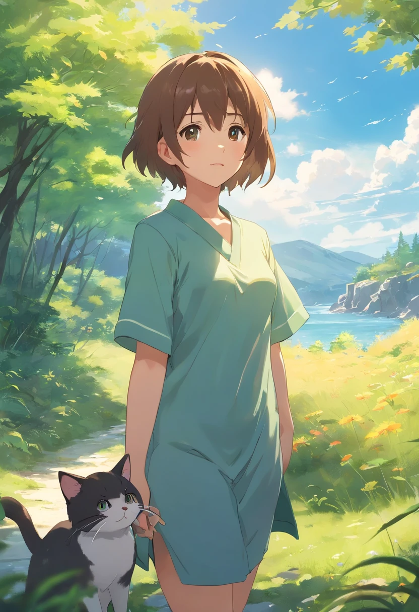Em uma linda pequena vila,There are mountains,arvoredo,campos gramados,pequeno lago,o cachorrinho, cats,Uma garota,Libido menino,Meninos trotando pela aldeia,E lindos pores-do-sol,Brisa suave 1, NSFW