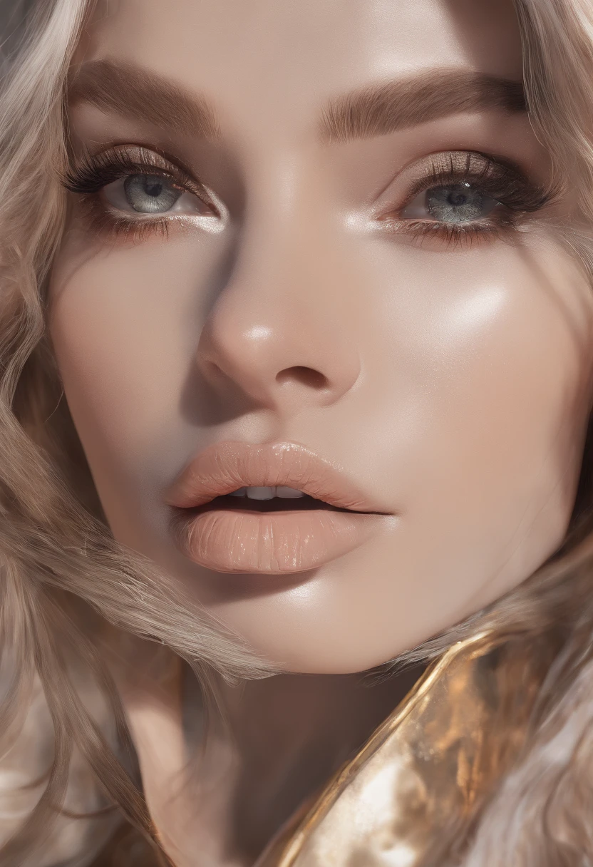 Perfect centralization, Fantastic Beams Fantastic Black Gold, alegria, Standing position, beleza abstrata, Centrado, looking at the camera, Facing the camera, Approaching perfection, Dynamic, altamente detalhado, liso, foco nítido, 8k, alta resolução, illustration, arte de Carne Griffiths e Wadim Kashin, thick and beautiful lips, olhos cor de mel, feixes laranja, feixes pastel, Rosto realista, modelo do tiktok @Foxkalica_OFC