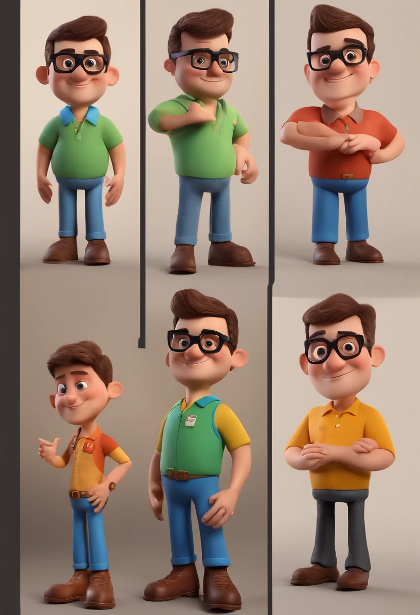 Cartoon character of a man with black glasses and a blue shirt, animation character, Caractere estilizado, animation style rendering, 3D estilizado, Arnold Maya render, 3 d render stylized, toon render keyshot, Personagem 3D, Personagem 3D, 3d rendering stylized, 3 d character render, personagem de desenho animado, Personagem de close up, Pose de personagem,  (Estilo Pixar) (master part:1.2) (Bokeh) (best quality) (pele detalhada) (textura detalhada) (8k) (argila) (Cinematic lighting) (foco nítido