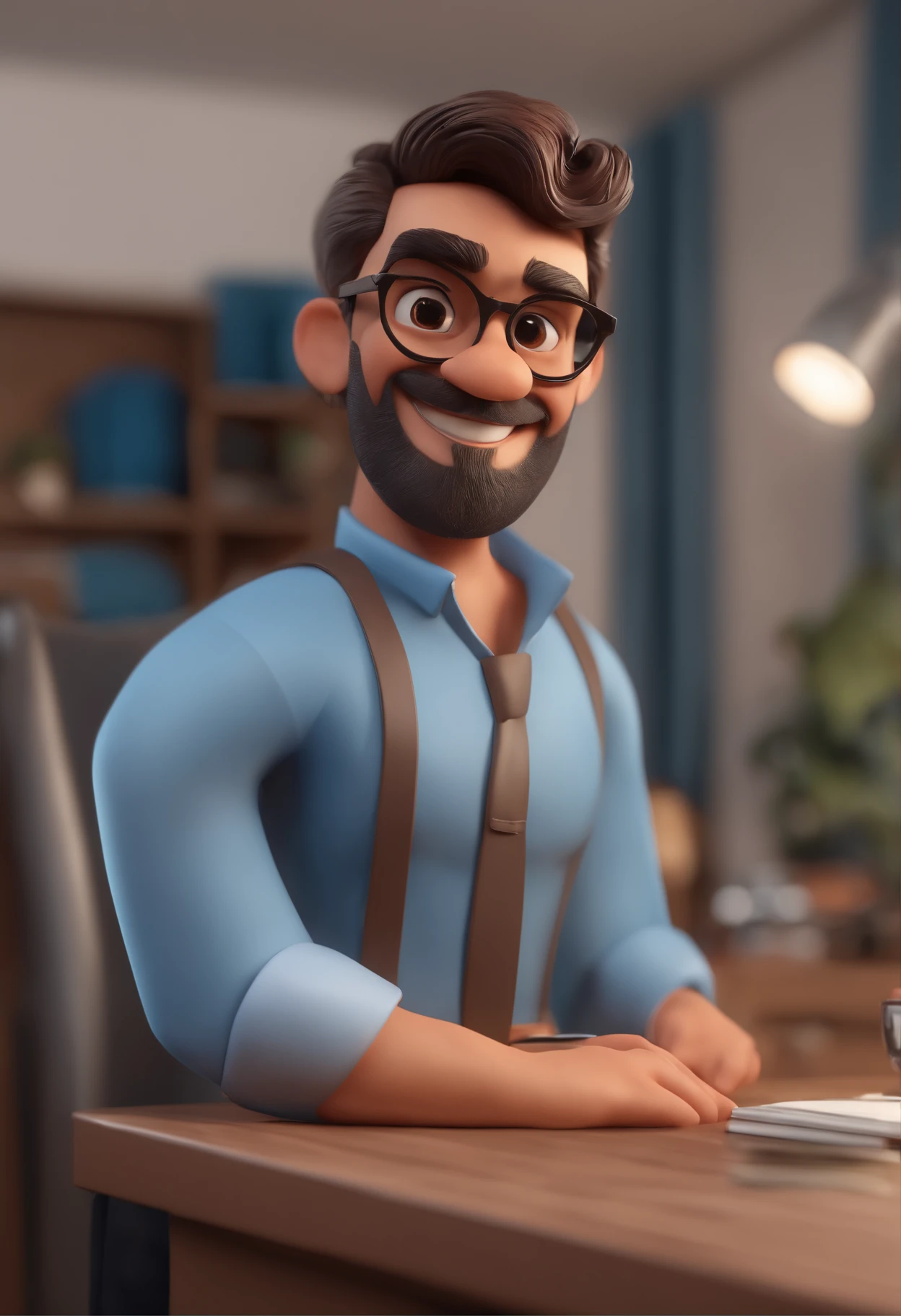 Personaje de dibujos animados de un hombre con gafas negras y una camisa azul, animation character, stylized character, Rendering animation styles, 3D estilizado, Arnold Maya render, 3D render estilizado, Toon renderizar keyshot, Personaje 3D, Personaje 3D, Renderizado 3D estilizado, Renderizado de 3 caracteres D, Personaje de dibujos animados, Personaje de primer plano, Pose del personaje, (estilo pixar) (Pieza maestra:1.2) (Bokeh) (La mejor calidad) (Piel detallada) (Textura detallada) (8k) (arcilla) (cinematic lighting) (foco nítido