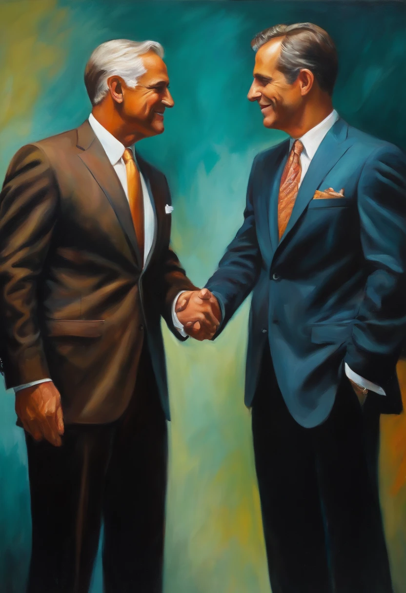Oil Painting of Two business man that shake their hands