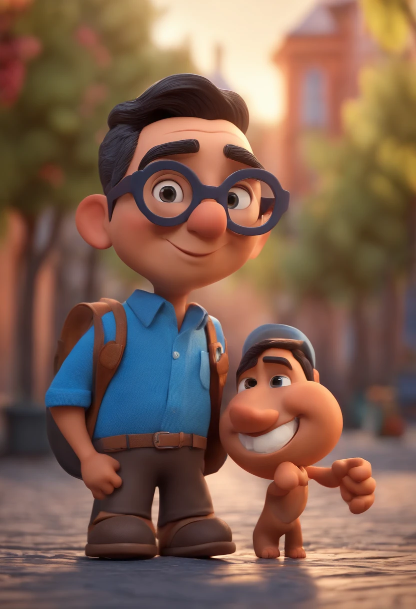 Cartoon character of a man with black glasses and a blue shirt, animation character, Caractere estilizado, animation style rendering, 3D estilizado, Arnold Maya render, 3 d render stylized, toon render keyshot, Personagem 3D, Personagem 3D, 3d rendering stylized, 3 d character render, personagem de desenho animado, Personagem de close up, Pose de personagem, (Estilo Pixar) (master part:1.2) (Bokeh) (best quality) (pele detalhada) (textura detalhada) (8k) (argila) (Cinematic lighting) (foco nítido