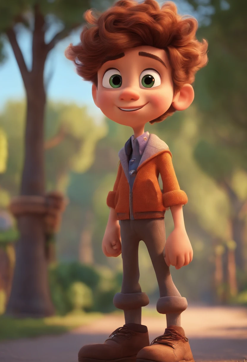 Image of a boy for a story in a YouTube video in Pixar format, He's the little allabester, He's the class leader, He's outgoing, Playful and gets up for a lot of things, cabelo curto