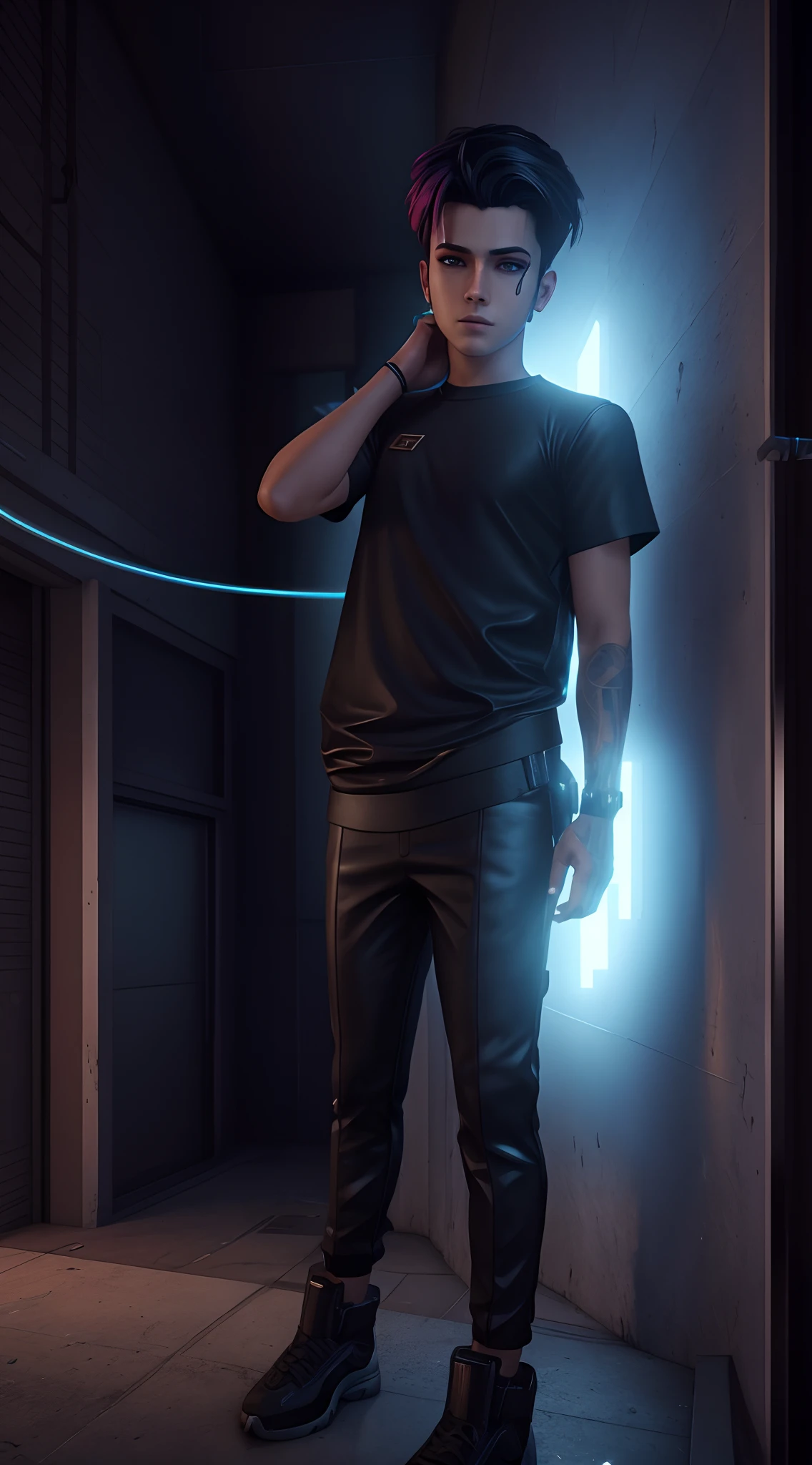 Change background cyberpunk handsome boy, realistic, 8k, ultra realistic