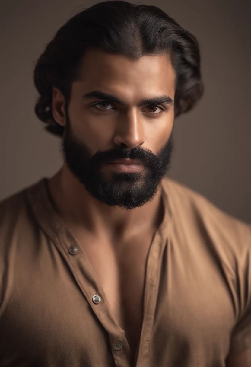 um close up de um homem com barba e camisa - SeaArt AI, image size:832x1216