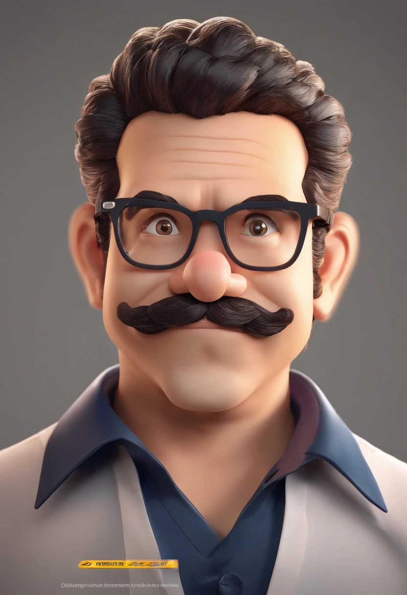((best quality)), ((master part)), ((desenhos animados realistas)), ((Personagem perfeito)) - Um retrato frontal meticulosamente detalhado e realista de um homem com cabelo raspado, glasses and a shirt with beautiful textures. O homem olha diretamente para o espectador, Establish a strong and confident presence. The image captures their distinctive facial features, accurately showing the brightness of your eyes and the design of your glasses. The black shirt is rendered with fine details, aumentando o profissionalismo do retrato. Enviado para documentos oficiais, this portrait is presented in impressive 8K UHD resolution, Ensure clarity and unique protection.