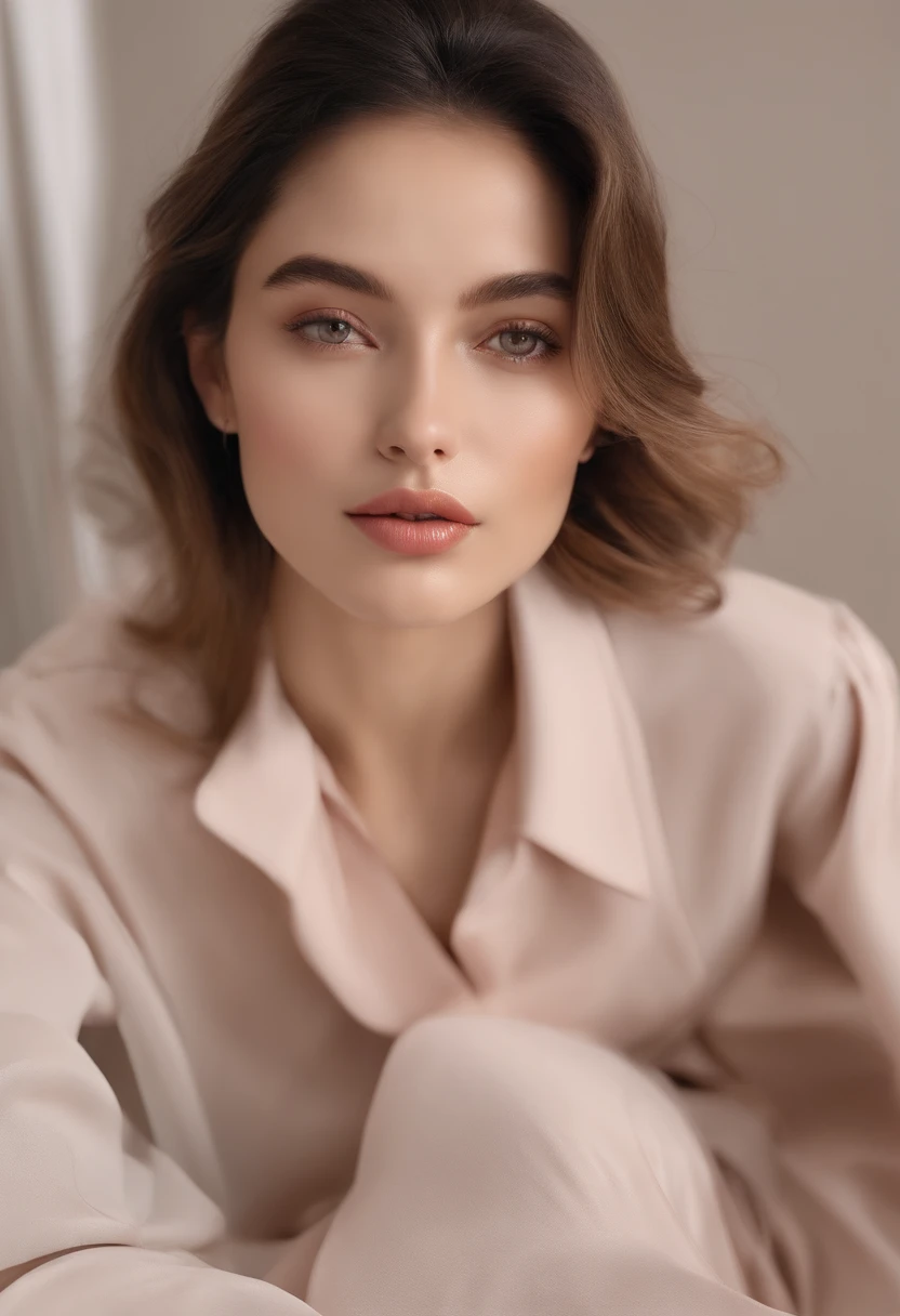 Mulher gentil e bonita, foto de meio corpo, Delicate and sexy collarbone, encantador rosto oval, double eyelids, smart peach blossom eyes, pink lips, nariz pequeno, bareshoulders, Rosto focado, Rosto em close-up, ultra-high-definition, super detalhes, elegant standing, Black British Style University Breasted Double Casual Loose Korean Style Small Suit Jacket, combinado com terno de saia plissada preta