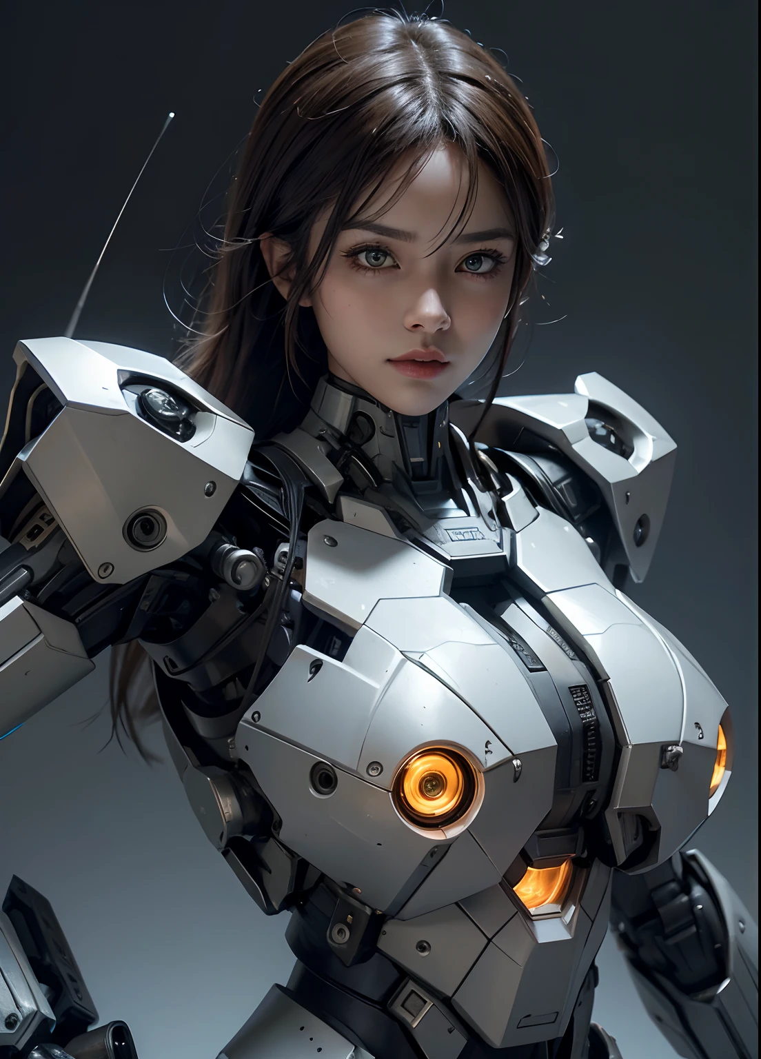 Textured skin, Super Detail, high details, High quality, Best Quality, hight resolution, 1080p, hard disk, Beautiful,(cyborgs),(Missiles from the chest),(Machine gun from both hands),beautiful cyborg woman,Mecha Cyborg Girl,Battle Mode,Girl with a Mecha Body,She wears a battle cyborg mech with a weapon,Fulll body Shot