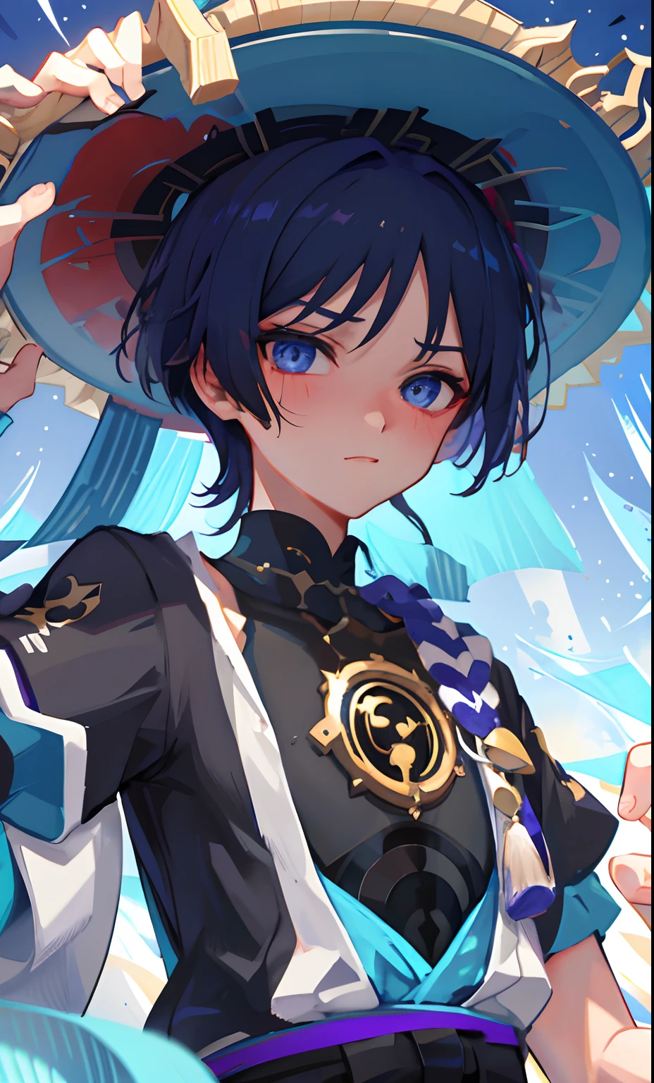 (Masterpiece), (Best Quality), (Ultra Detailed), (Wanderer), Upper Body Nudity, Night, Sexy Look, Handsome, Eager to Watch, Blushing, Tsundere Features