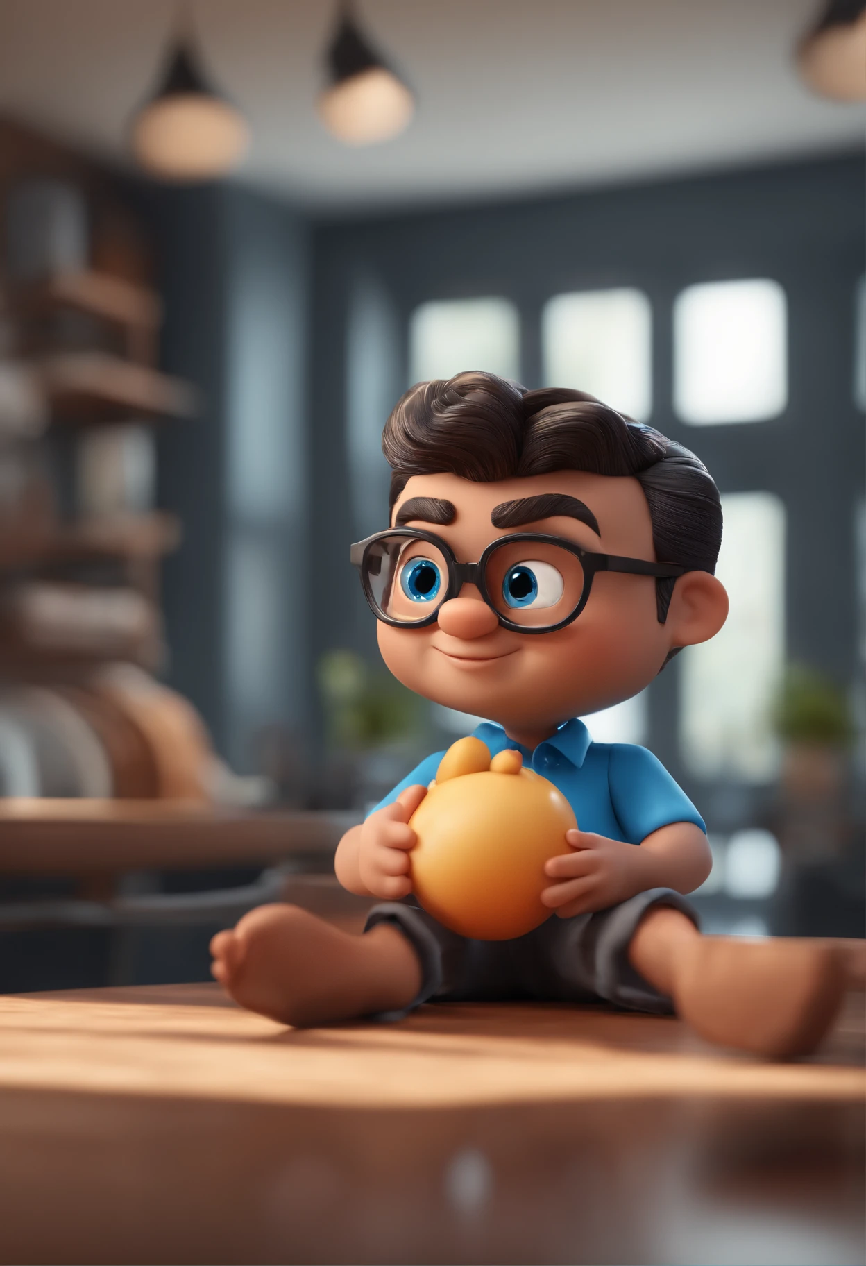 Cartoon character of a man with black glasses and a blue shirt, animation character, Caractere estilizado, animation style rendering, 3D estilizado, Arnold Maya render, 3 d render stylized, toon render keyshot, Personagem 3D, Personagem 3D, 3d rendering stylized, 3 d character render, personagem de desenho animado, Personagem de close up, Pose de personagem, (Estilo Pixar) (master part:1.2) (Bokeh) (best quality) (pele detalhada) (textura detalhada) (8k) (argila) (Cinematic lighting) (foco nítido