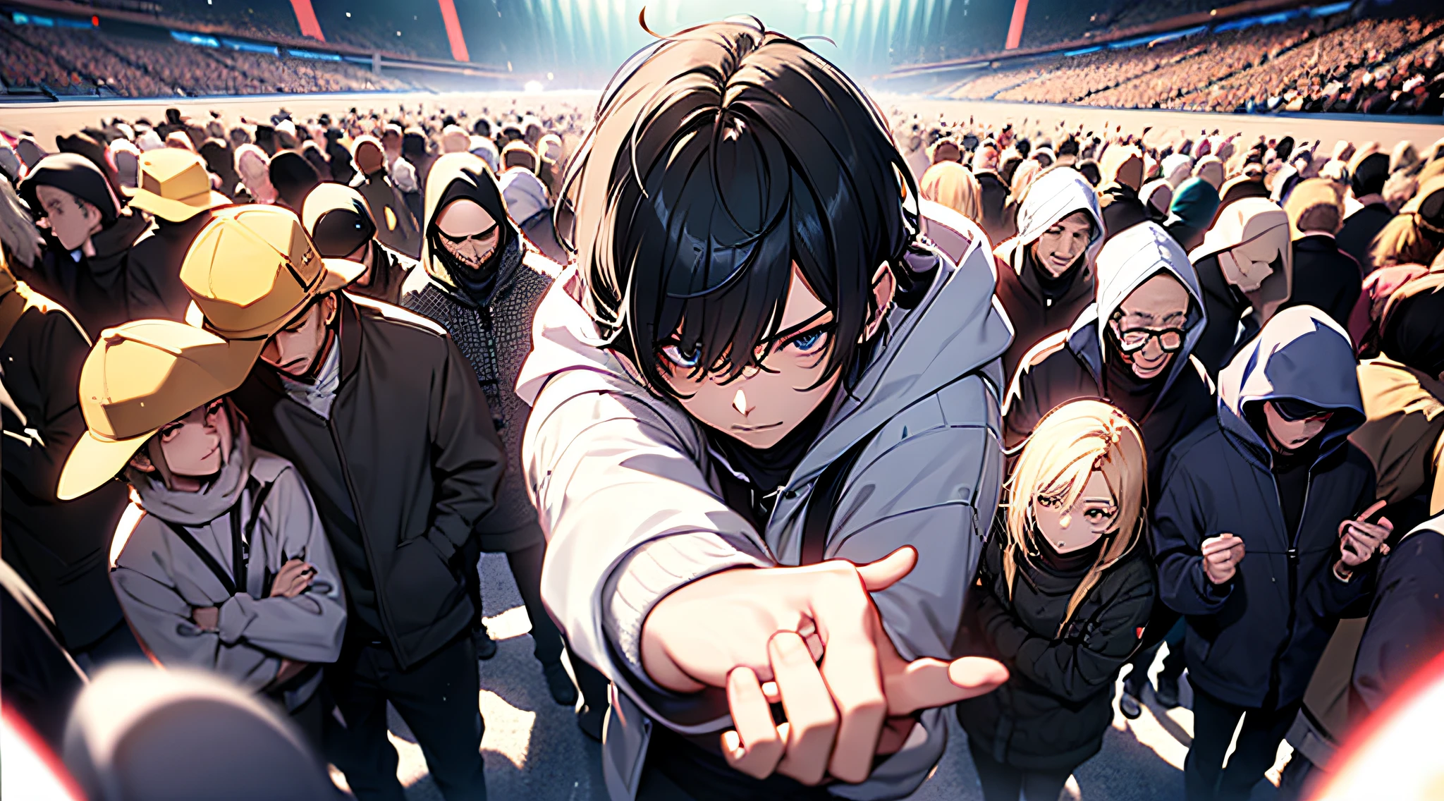 Depressed men、In the circle of people、Fingers are being pointed at