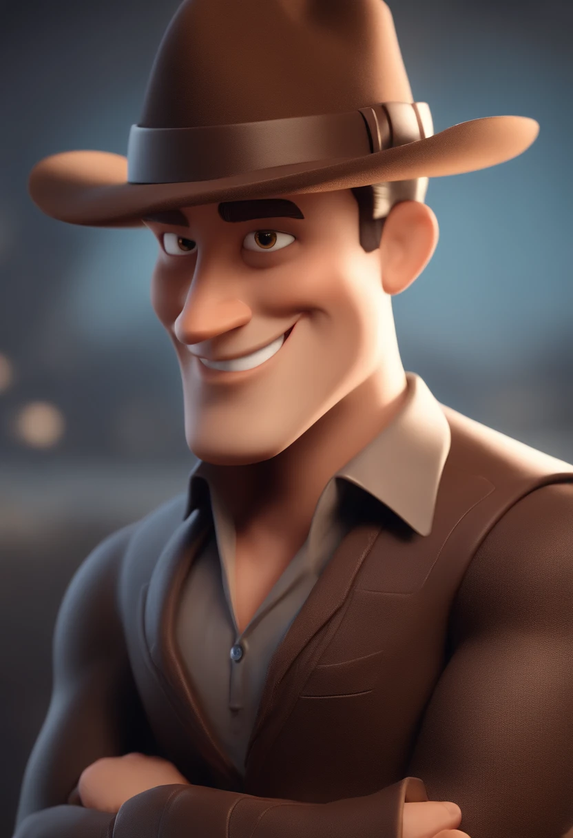 Man dark brown hair animation character, Caractere estilizado, animation style rendering, 3D estilizado, Arnold Maya render, 3 d render stylized, toon render keyshot, Personagem 3D, Personagem 3D, 3d rendering stylized, 3 d character render, personagem de desenho animado, Personagem de close up, Pose de personagem, (Estilo Pixar) (master part:1.2) (Bokeh) (best quality) (pele detalhada) (textura detalhada) (8k) (argila) (Cinematic lighting) (foco nítido