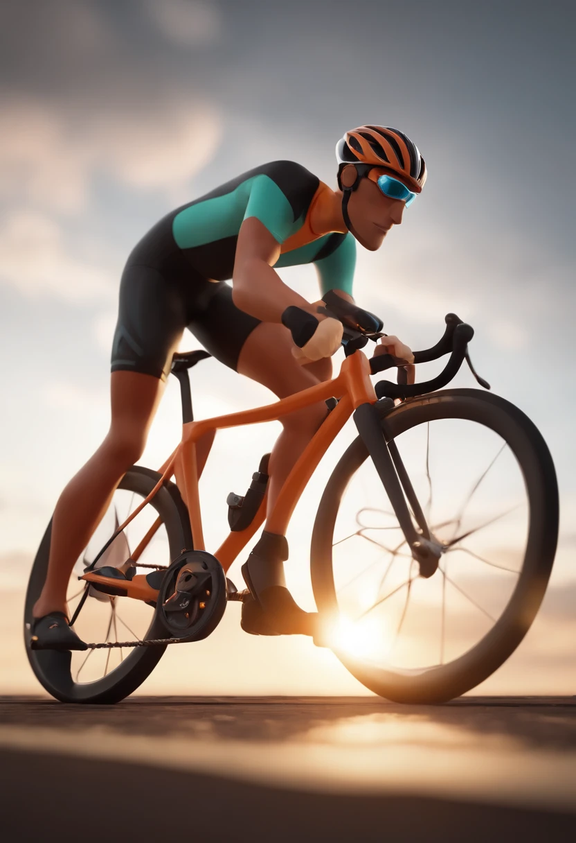 Cartoon character of a man with and a speed bike cycling jersey animation character, Caractere estilizado, animation style rendering, 3D estilizado,, 3 d render stylized, toon render keyshot, Personagem 3D, Personagem 3D, 3d rendering stylized, 3 d character render, personagem de desenho animado, Personagem de close up, Pose de personagem,  (Estilo Pixar) (master part:1.2) (Bokeh) (best quality) (pele detalhada) (textura detalhada) (8k) (argila) (Cinematic lighting) (foco nítido