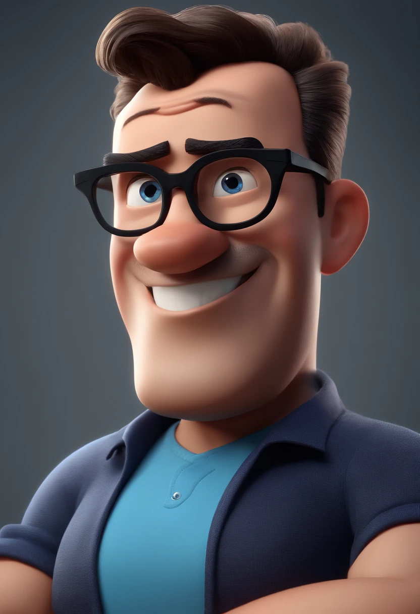 Cartoon character of a man with black glasses and a blue shirt, animation character, Caractere estilizado, animation style rendering, 3D estilizado, Arnold Maya render, 3 d render stylized, toon render keyshot, Personagem 3D, Personagem 3D, 3d rendering stylized, 3 d character render, personagem de desenho animado, Personagem de close up, Pose de personagem, (Estilo Pixar) (master part:1.2) (Bokeh) (best quality) (pele detalhada) (textura detalhada) (8k) (argila) (Cinematic lighting) (foco nítido