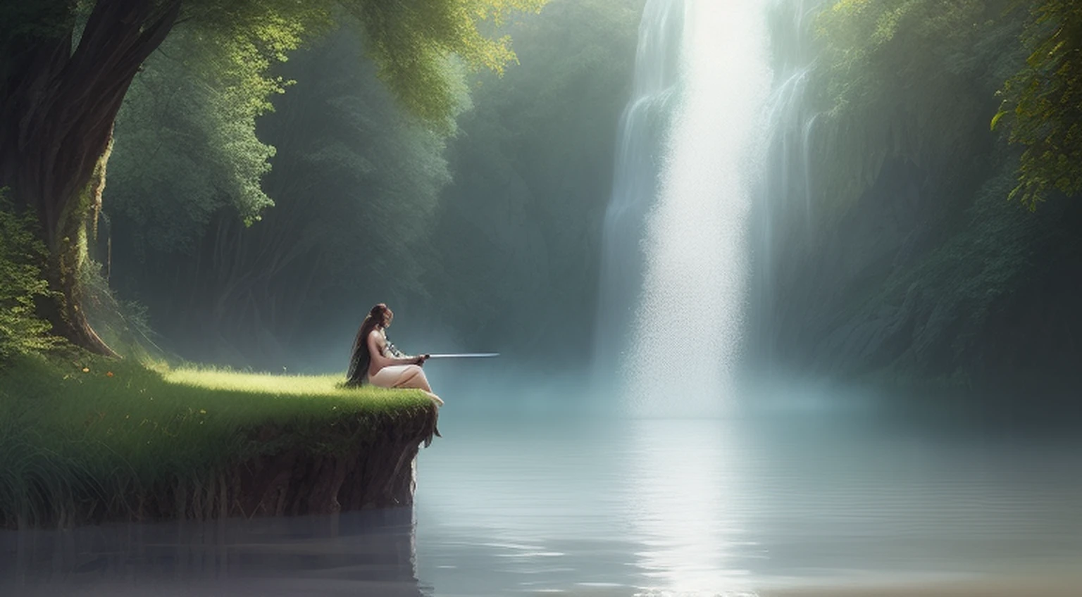 lady of the lake, a fey woman partially submerged, arms outstretched (((holding Excaliber sword horizontaly))), water dripping off of clothes, flowing gossamer clothing, enchanting,artstation,smooth, sharp focus,art by ross tran and greg rutkowski and alphonse Mucha and Bak Karol, (digital painting:1.16), soft lighting, CGSociety,ArtStation,(__Hyperrealism:1.3),(__Photorealism:1.3),(Land Art:1.3),(CMYK Colors:0.5),naturalism,land Art,regionalism,shutterstock contest winner,trending on unsplash,featured on Flickr