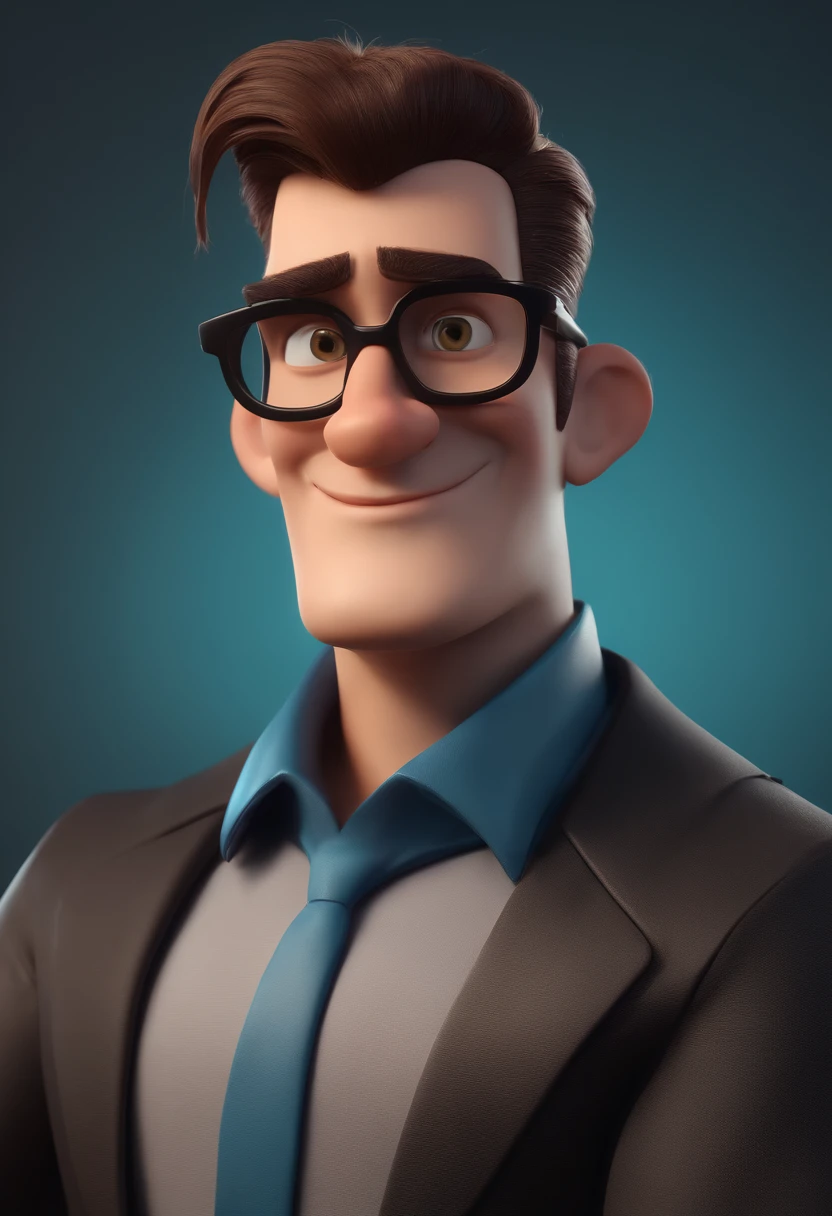 Cartoon character of a man with black glasses and a black shirt, animation character, Caractere estilizado, animation style rendering, 3D estilizado, Arnold Maya render, 3 d render stylized, toon render keyshot, Personagem 3D, Personagem 3D, 3d rendering stylized, 3 d character render, personagem de desenho animado, Personagem de close up, Pose de personagem,  (Estilo Pixar) (master part:1.2) (Bokeh) (best quality) (pele detalhada) (textura detalhada) (8k) (argila) (Cinematic lighting) (foco nítido