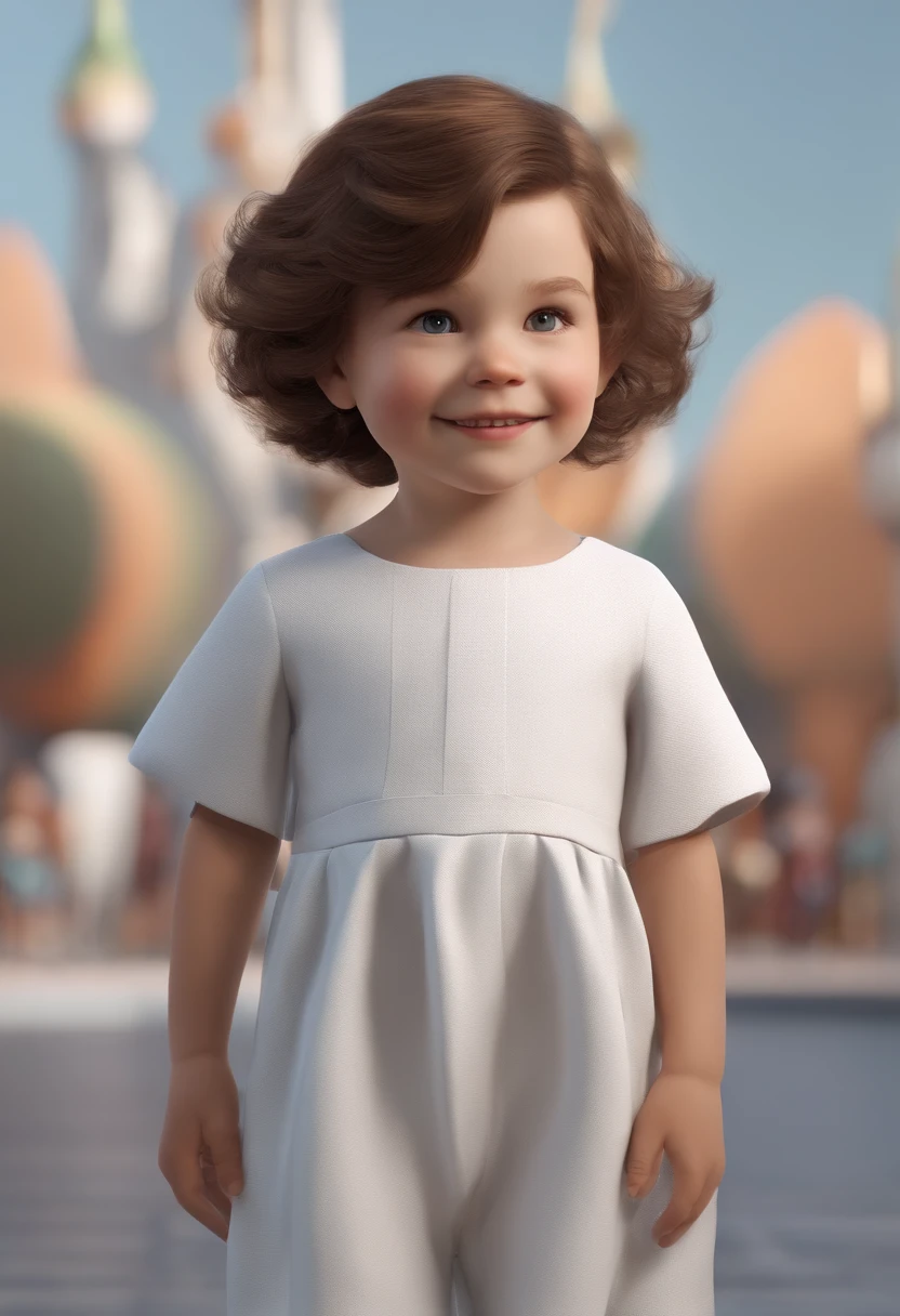 a happy cute standing short hair, vestindo uma fantasia espacial, , fundo branco, barnet, Tom, Estilo Pixar, ....3d, desenhos animados, rosto detalhado, asymmetrical 16k