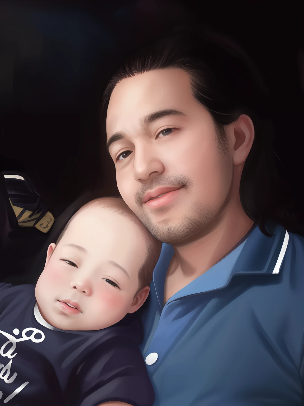 there is a man holding a baby in his lap, with a kid, father with child, john jude palencar, reddit post, caring fatherly wide forehead, 2 8 years old, 4 0 years old man, 2 7 years old, very very low quality picture, 38 years old, 3 2 years old, facebook post, ruan jia and brom