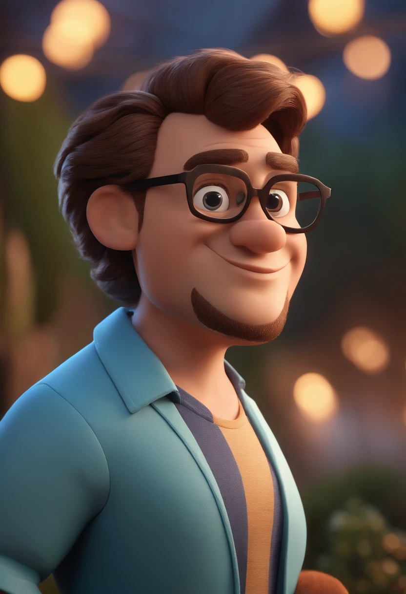 Cartoon character of a man with black glasses and a blue shirt, animation character, Caractere estilizado, animation style rendering, 3D estilizado, Arnold Maya render, 3 d render stylized, toon render keyshot, Personagem 3D, Personagem 3D, 3d rendering stylized, 3 d character render, personagem de desenho animado, Personagem de close up, Pose de personagem, (Estilo Pixar) (master part:1.2) (Bokeh) (best quality) (pele detalhada) (textura detalhada) (8k) (argila) (Cinematic lighting) (foco nítido
