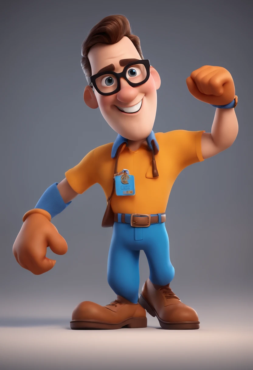 Cartoon character of a man with black glasses and a blue shirt, animation character, Caractere estilizado, animation style rendering, 3D estilizado, Arnold Maya render, 3 d render stylized, toon render keyshot, Personagem 3D, Personagem 3D, 3d rendering stylized, 3 d character render, personagem de desenho animado, Personagem de close up, Pose de personagem,  (Estilo Pixar) (master part:1.2) (Bokeh) (best quality) (pele detalhada) (textura detalhada) (8k) (argila) (Cinematic lighting) (foco nítido
