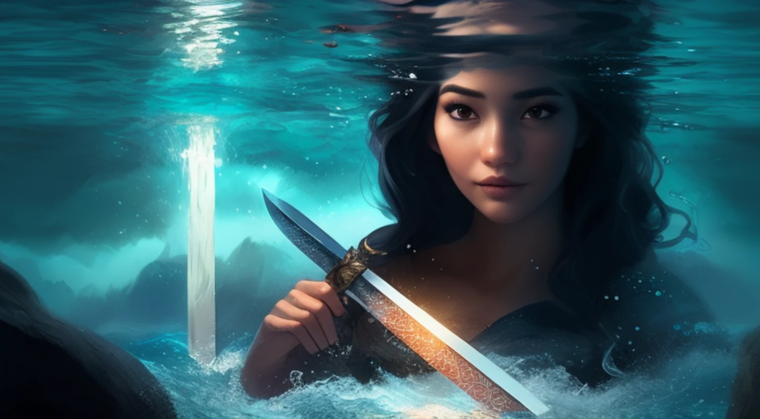 lady of the lake, a fey woman partially submerged, arms outstretched (((holding Excaliber sword horizontaly))), water dripping off of clothes, flowing gossamer clothing, enchanting,artstation,smooth, sharp focus,art by ross tran and greg rutkowski and alphonse Mucha and Bak Karol, (digital painting:1.16), soft lighting, CGSociety,ArtStation,(__Hyperrealism:1.3),(__Photorealism:1.3),(Land Art:1.3),(CMYK Colors:0.5),naturalism,land Art,regionalism,shutterstock contest winner,trending on unsplash,featured on Flickr