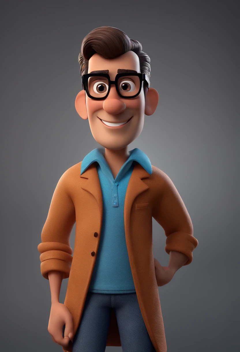 Cartoon character of a man with black glasses and a blue shirt, animation character, Caractere estilizado, animation style rendering, 3D estilizado, Arnold Maya render, 3 d render stylized, toon render keyshot, Personagem 3D, Personagem 3D, 3d rendering stylized, 3 d character render, personagem de desenho animado, Personagem de close up, Pose de personagem,  (Estilo Pixar) (master part:1.2) (Bokeh) (best quality) (pele detalhada) (textura detalhada) (8k) (argila) (Cinematic lighting) (foco nítido