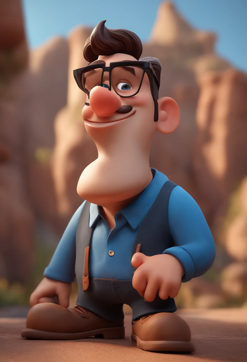 Cartoon character of a man with black glasses and a blue shirt, animation character, Caractere estilizado, animation style rendering, 3D estilizado, Arnold Maya render, 3 d render stylized, toon render keyshot, Personagem 3D, Personagem 3D, 3d rendering stylized, 3 d character render, personagem de desenho animado, Personagem de close up, Pose de personagem,  (Estilo Pixar) (master part:1.2) (Bokeh) (best quality) (pele detalhada) (textura detalhada) (8k) (argila) (Cinematic lighting) (foco nítido