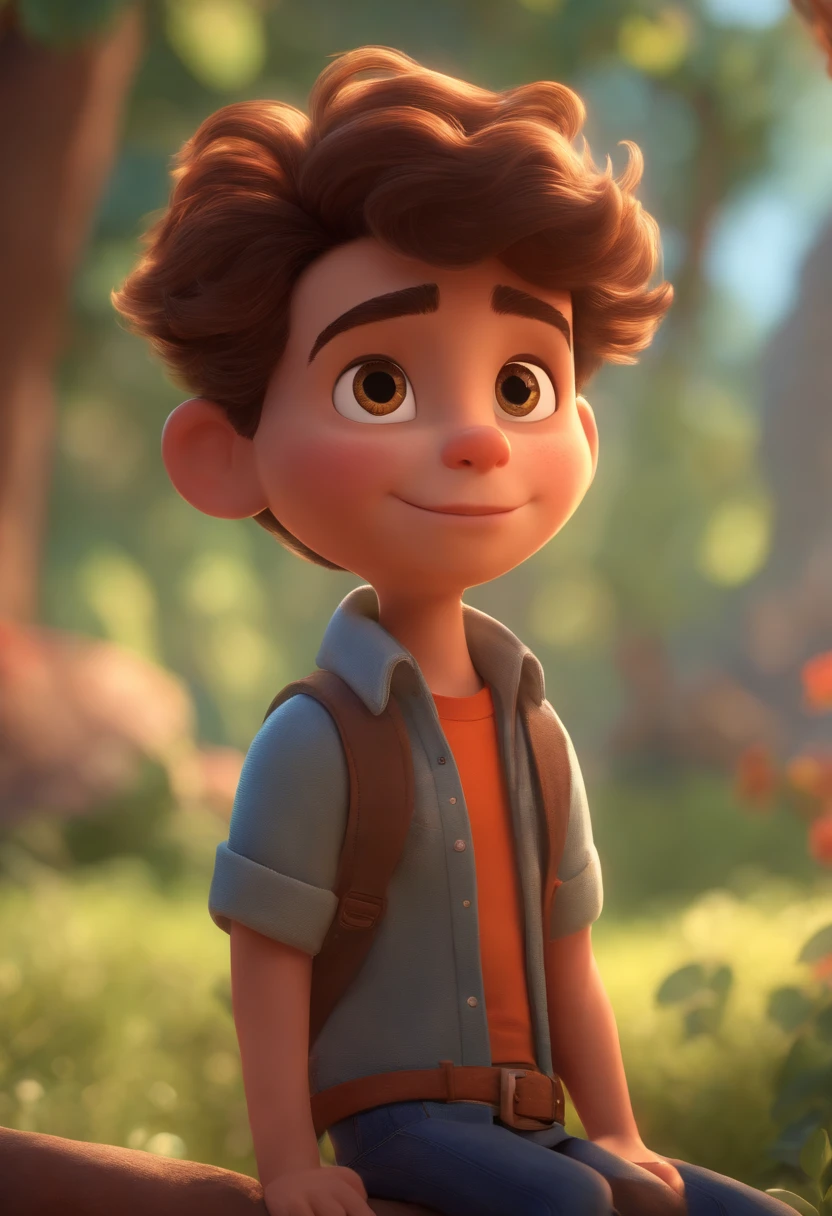 Image of a boy for a story in a YouTube video in Pixar format, He's the allabester, He's the class leader, He's outgoing, Playful and gets up for a lot of things, cabelo curto