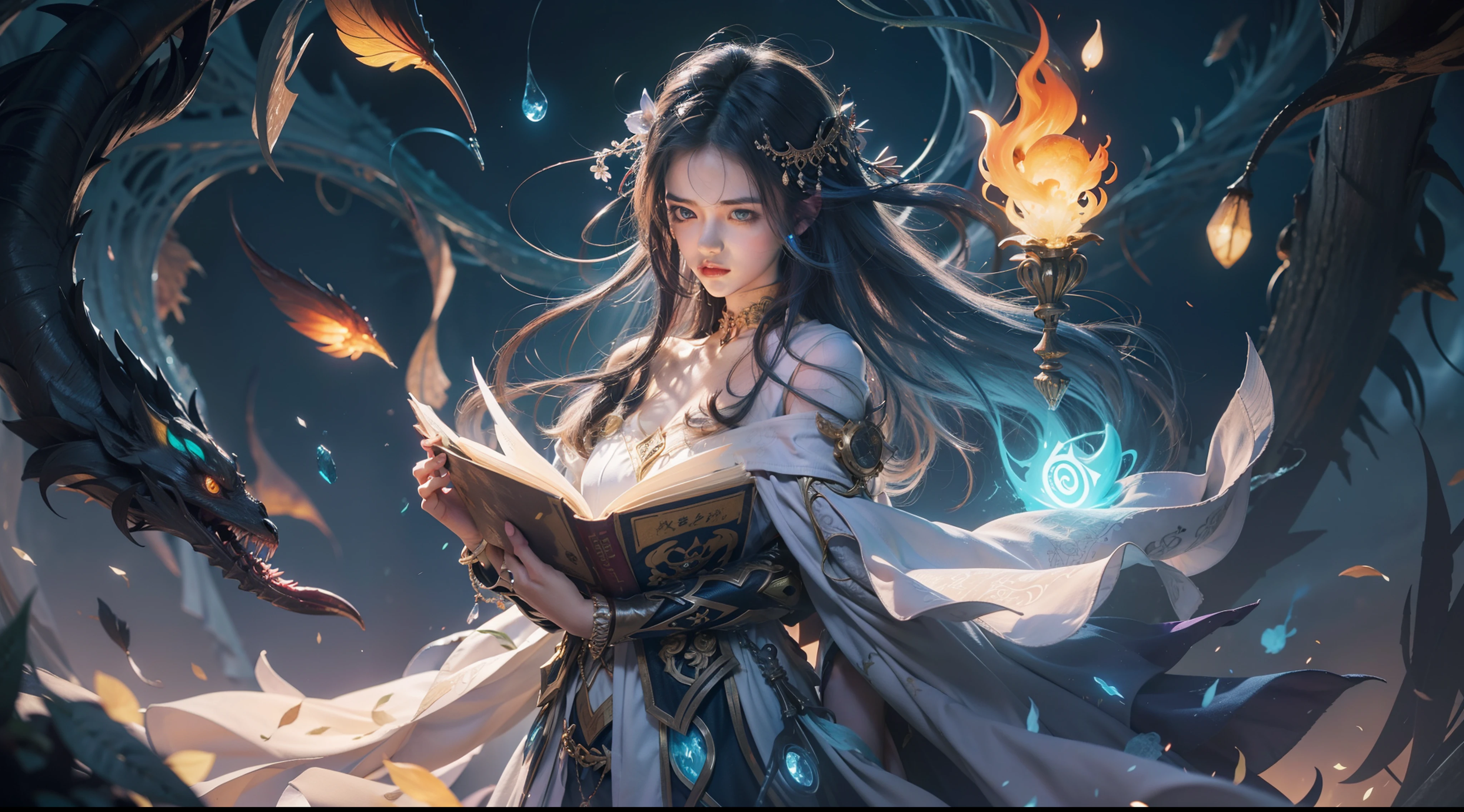 Crystal Castle Sealed in a Book of Magic,Blood,Night, Dark, (Fantasy),infinite,deep blue sky,The abyss of knowledge,Cowledge,((masutepiece)), (((Best Quality))),((Beautiful fine eyes)),(Eye lashes)、beautiful a girl、(1人)、Perfect human body structure、Black hair fluttering in the wind、The long-haired、abyss eyes、glowy skin、oils、small tits、Wizard robes、tattered cloth、Realistic coat、Tee、Super delicate CG Unity 32k wallpaper、masterpiece, ((ultra-detailliert)), ((illustratio)),colourfull,wall-paper,The energy,Unknown terror,Incomprehensible,Around the magic,Magical surroundings,magic wands,Boken,Flying pages,Know everything,Predict the future、Get to know the past、Infinite wisdom、blue flames、Warlock、magic circles、Pentagram、Spells、mantra、Singing magic