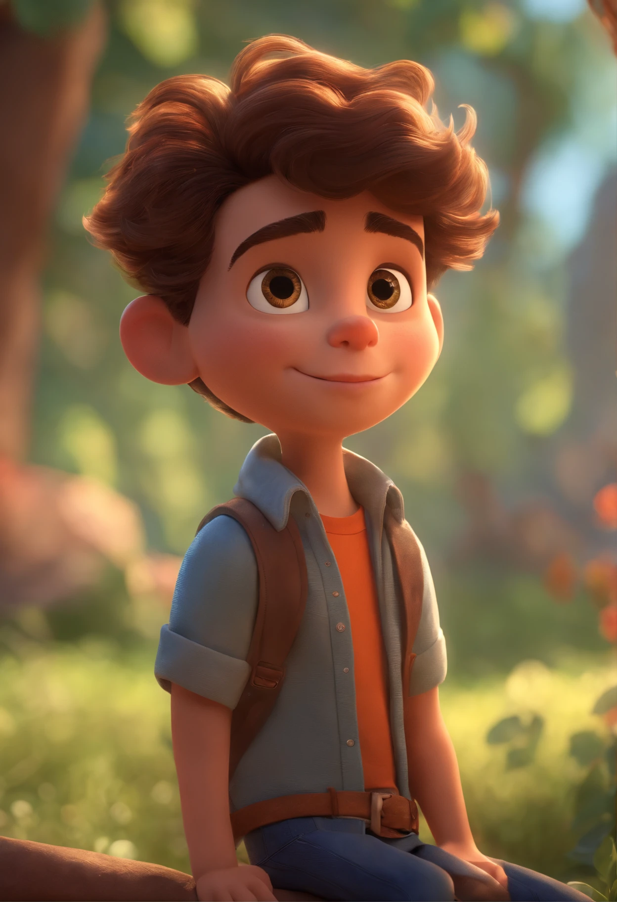 Image of a boy for a story in a YouTube video in Pixar format, He's the little allabester, He's the class leader, He's outgoing, Playful and gets up for a lot of things, cabelo curto