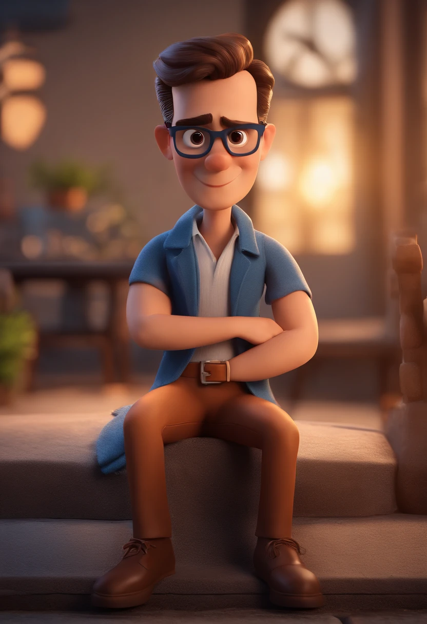 Cartoon character of a man with black glasses and a blue shirt, animation character, Caractere estilizado, animation style rendering, 3D estilizado, Arnold Maya render, 3 d render stylized, toon render keyshot, Personagem 3D, Personagem 3D, 3d rendering stylized, 3 d character render, personagem de desenho animado, Personagem de close up, Pose de personagem,  (Estilo Pixar) (master part:1.2) (Bokeh) (best quality) (pele detalhada) (textura detalhada) (8k) (argila) (Cinematic lighting) (foco nítido