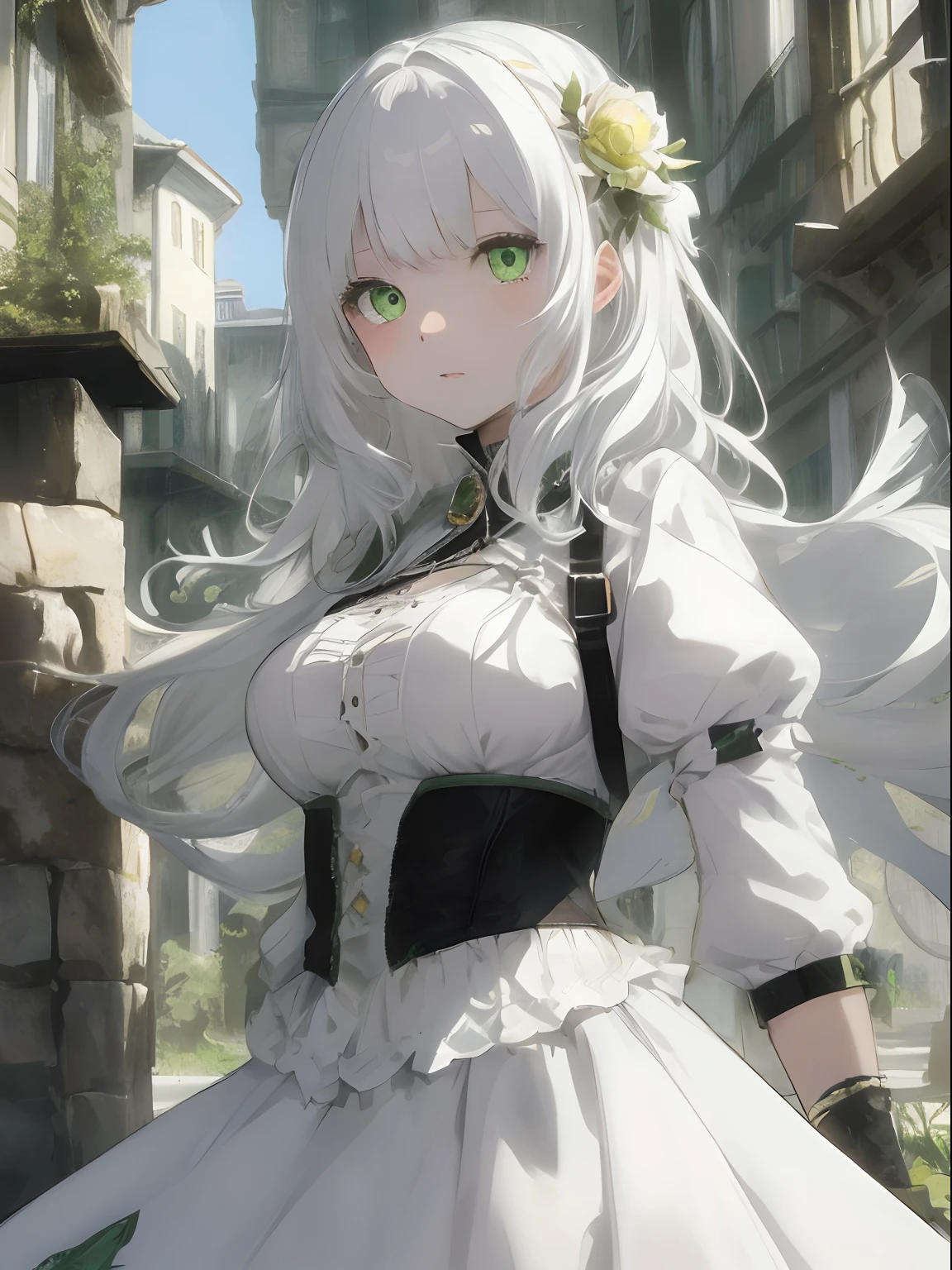 fluffy White hair,pale yellow-green eyes,Dress Sex,Hollow eyes,In use