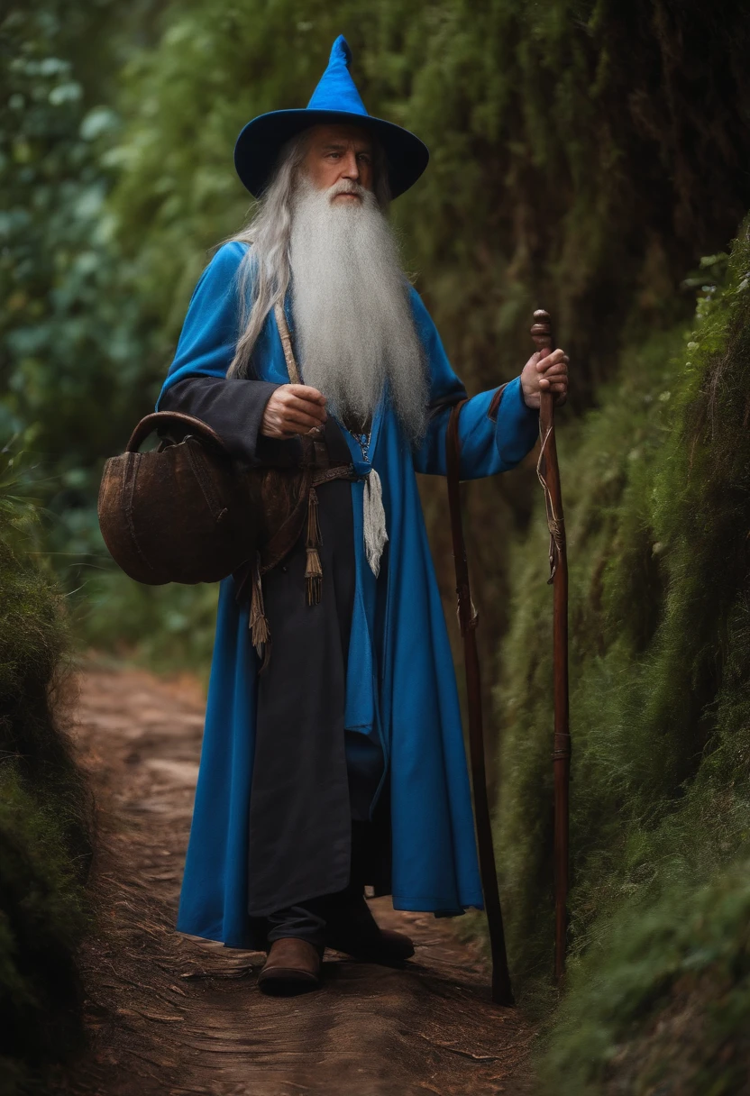 PetrPavel como um Mago, em uma madeira, Cosplay de Gandalf, Cabo Azul, blue hat