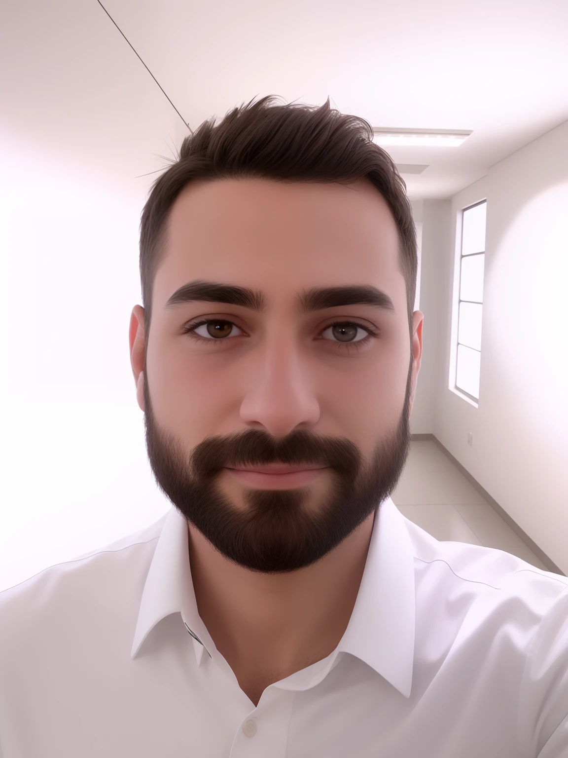 Homem com barba e camisa branca, com uma barba pequena, imagem profissional, foto de perfil profissional, imagem do avatar, barba pequena, Postagem no Reddit, cara com barba, barba curta, roupa social, foto corporativa, imagem realista, para usar em perfil corporativo