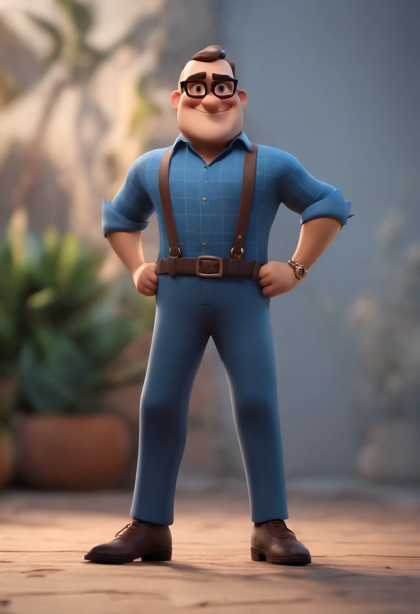 Cartoon character of a man wearing black glasses and a blue shirt, um personagem animado, Caractere estilizado, animation style rendering, 3D estilizado, Arnold Maya render, 3 d render stylized, toon render keyshot, Personagem 3D, Personagem 3D, 3d rendering stylized, 3 d character render, personagem de desenho animado, Personagem de close up, Pose de personagem, (Estilo Pixar) (master part:1.2) (Bokeh) (best quality) (pele detalhada) (textura detalhada) (8k) (argila) (Cinematic lighting) (foco nítido,Senta e vaza a parte superior do corpo