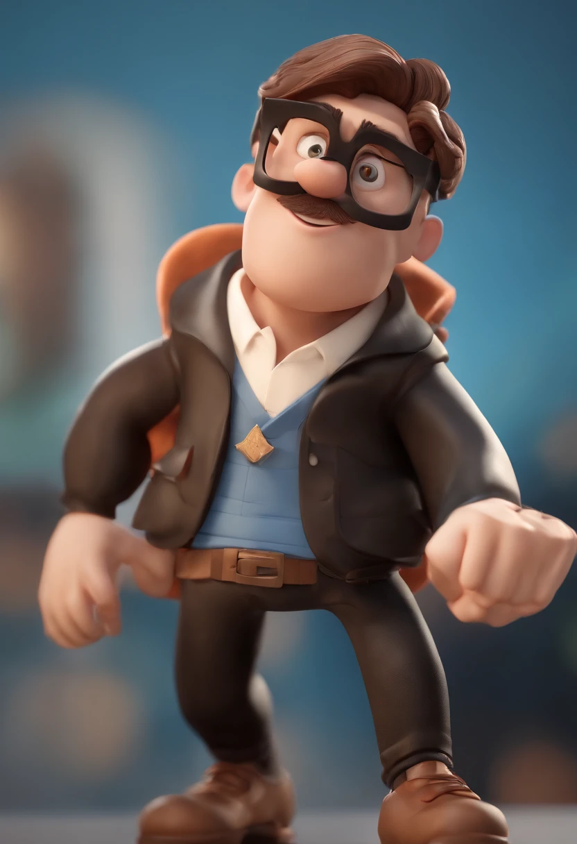 Cartoon character of a man wearing black glasses and a blue shirt, um personagem animado, Caractere estilizado, animation style rendering, 3D estilizado, Arnold Maya render, 3 d render stylized, toon render keyshot, Personagem 3D, Personagem 3D, 3d rendering stylized, 3 d character render, personagem de desenho animado, Personagem de close up, Pose de personagem, (Estilo Pixar) (master part:1.2) (Bokeh) (best quality) (pele detalhada) (textura detalhada) (8k) (argila) (Cinematic lighting) (foco nítido，Senta e vaza a parte superior do corpo