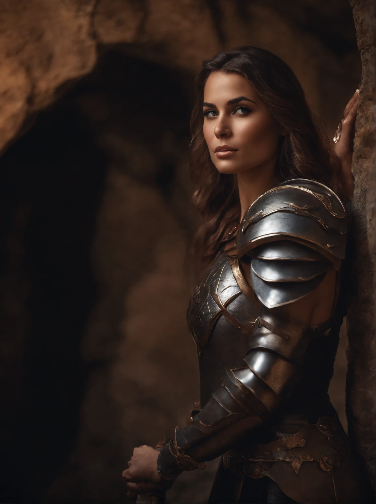Woman in leather dress poses in cave, Paladin Fantasy Women, Gorgeous Paladin Girls, 4k fantasy art, Of a beautiful female knight., Beautiful Female Warrior, Female Warrior, Beautiful Female Knight, Armor Knight Female Bikini, Fantasy Warrior, epic exquisite character art, Portrait of a female Paladin, armor girl, Fantasy Woman, epic fantasy digital art style