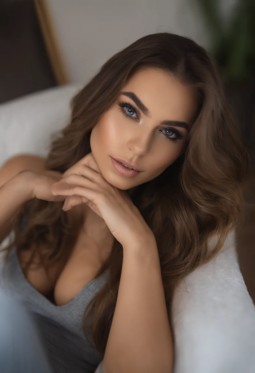 Arafed Mujer totalmente , Chica sexy con ojos azules, ultra realista, meticulosamente detallado, Retrato Sophie Mudd, cabello rubio y ojos grandes, selfie de una mujer joven, Ojos del dormitorio, Violeta Myers, sin maquillaje, Maquillaje natural, staring directly into camera, cara con artgram, maquillaje sutil, Stunning full body photo kneeling on the couch, en sala de estar, Medium to large size bust, (Obra maestra de la mejor calidad:1.2) Delicate, ultra-detailed illustration, beautiful hard nipples,(Pose Sexy)(Open legs)