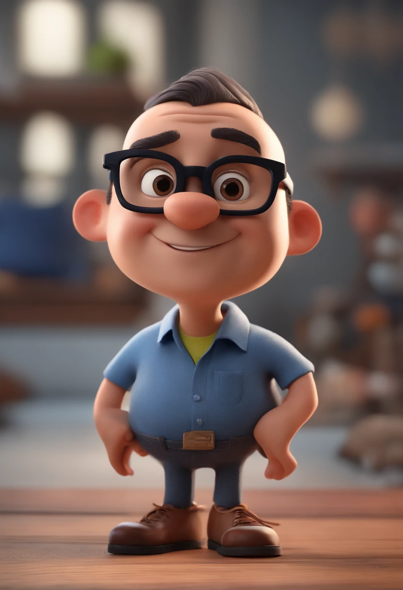 Cartoon character of a man with black glasses and a blue shirt, animation character, Caractere estilizado, animation style rendering, 3D estilizado, Arnold Maya render, 3 d render stylized, toon render keyshot, Personagem 3D, Personagem 3D, 3d rendering stylized, 3 d character render, personagem de desenho animado, Personagem de close up, Pose de personagem,  (Estilo Pixar) (master part:1.2) (Bokeh) (best quality) (pele detalhada) (textura detalhada) (8k) (argila) (Cinematic lighting) (foco nítido