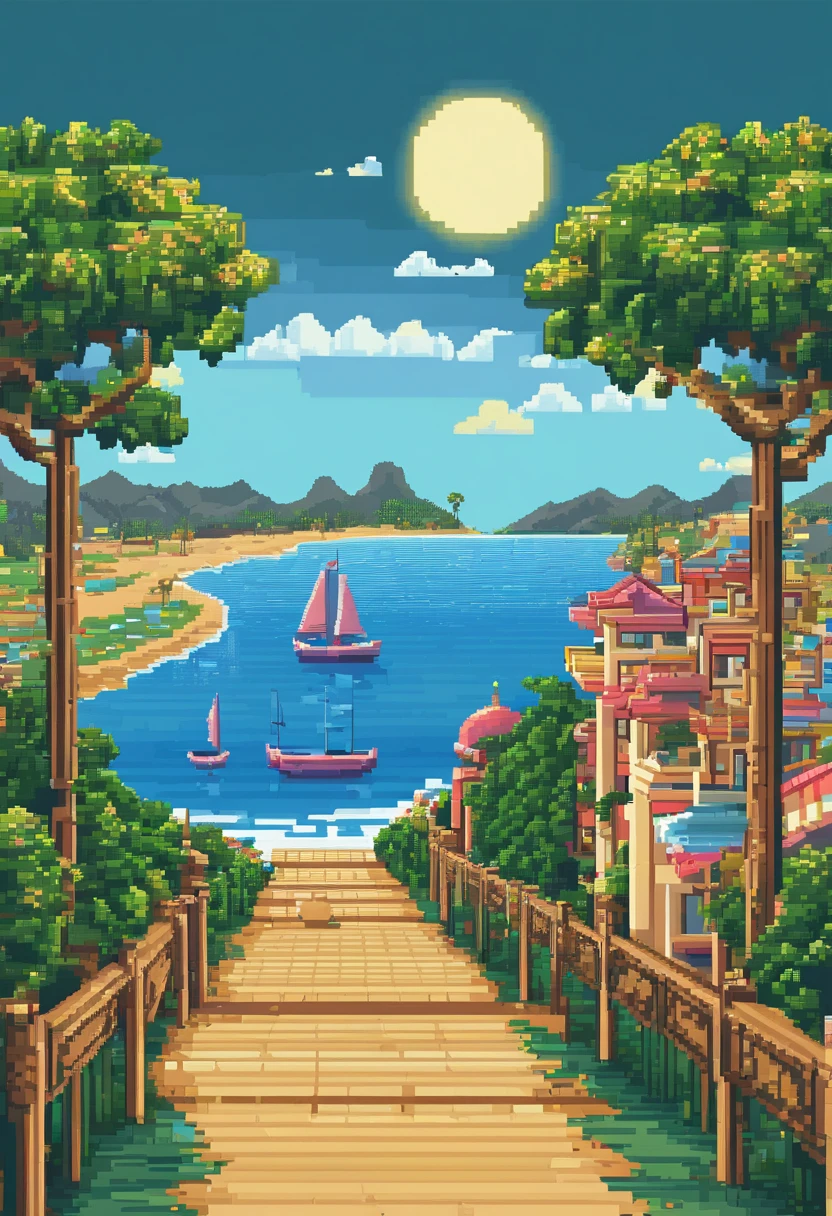 Landscape of the tourist destination Pixel Art. Noite. Pixel Art 3D Papel de parede 4K. Amazing pixel art details. Pixel Art. Ondas de vapor. Pixel Art detalhado do mecanismo irreal, lagoa do taquaral em Campinas, capivara, lagoa, cidade de Campinas